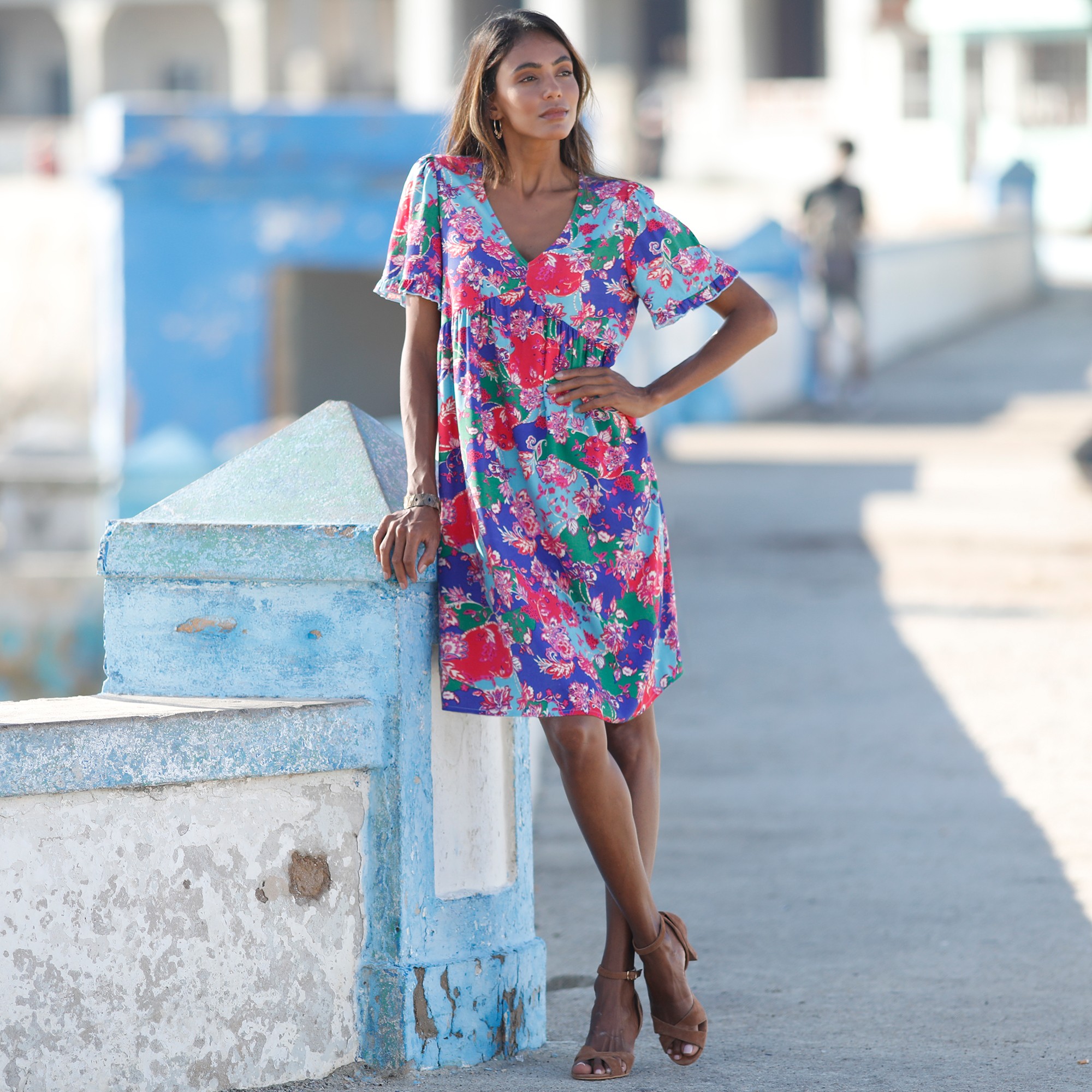 Robe Courte Robe Housse Ã©tÃ© Femme Robe Housse Imprimée, Bleu