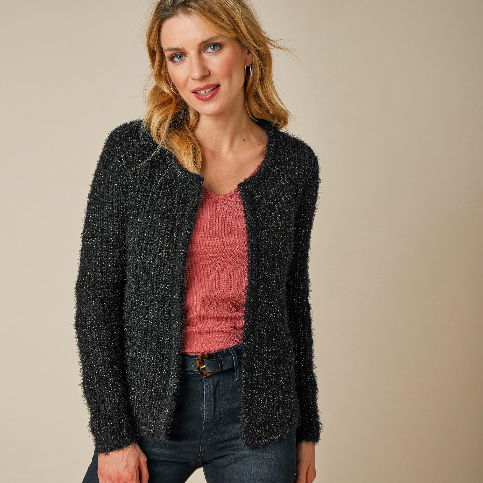 Top Femme Noir Perlé Pour Soirée - Manches Courtes En Maille - Taille 10