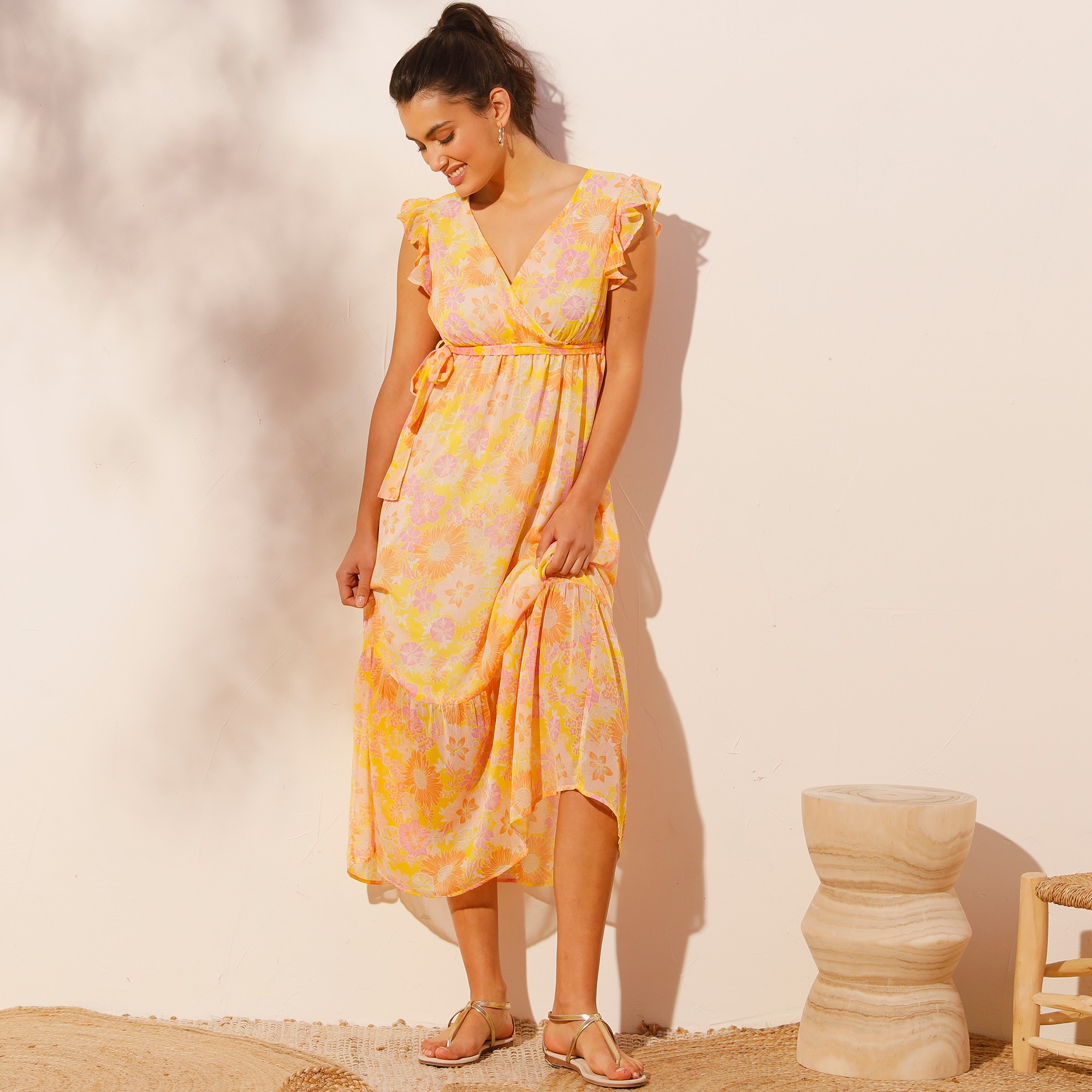 Robe Longue Imprimée Polyester Recyclé(1) - Coeur au Sud