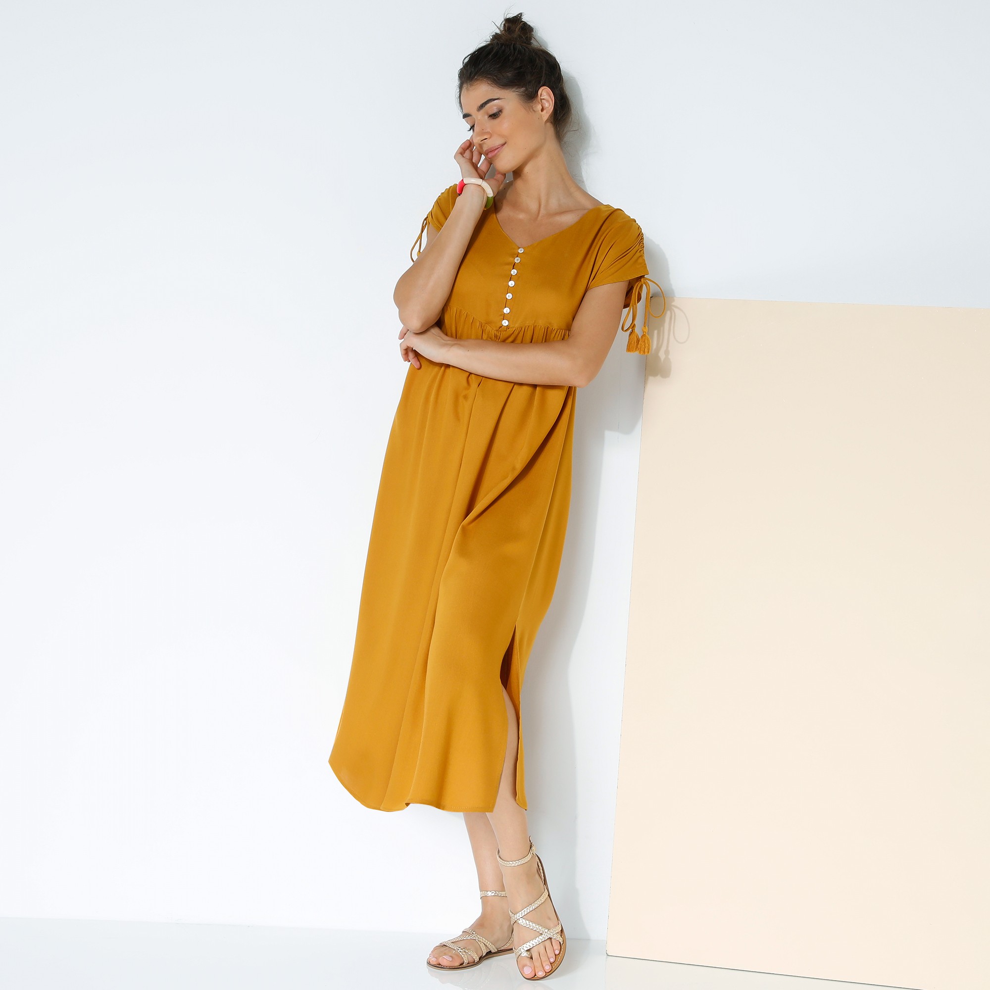 Robe Mi-longue Manches Courtes, Unie - Blancheporte