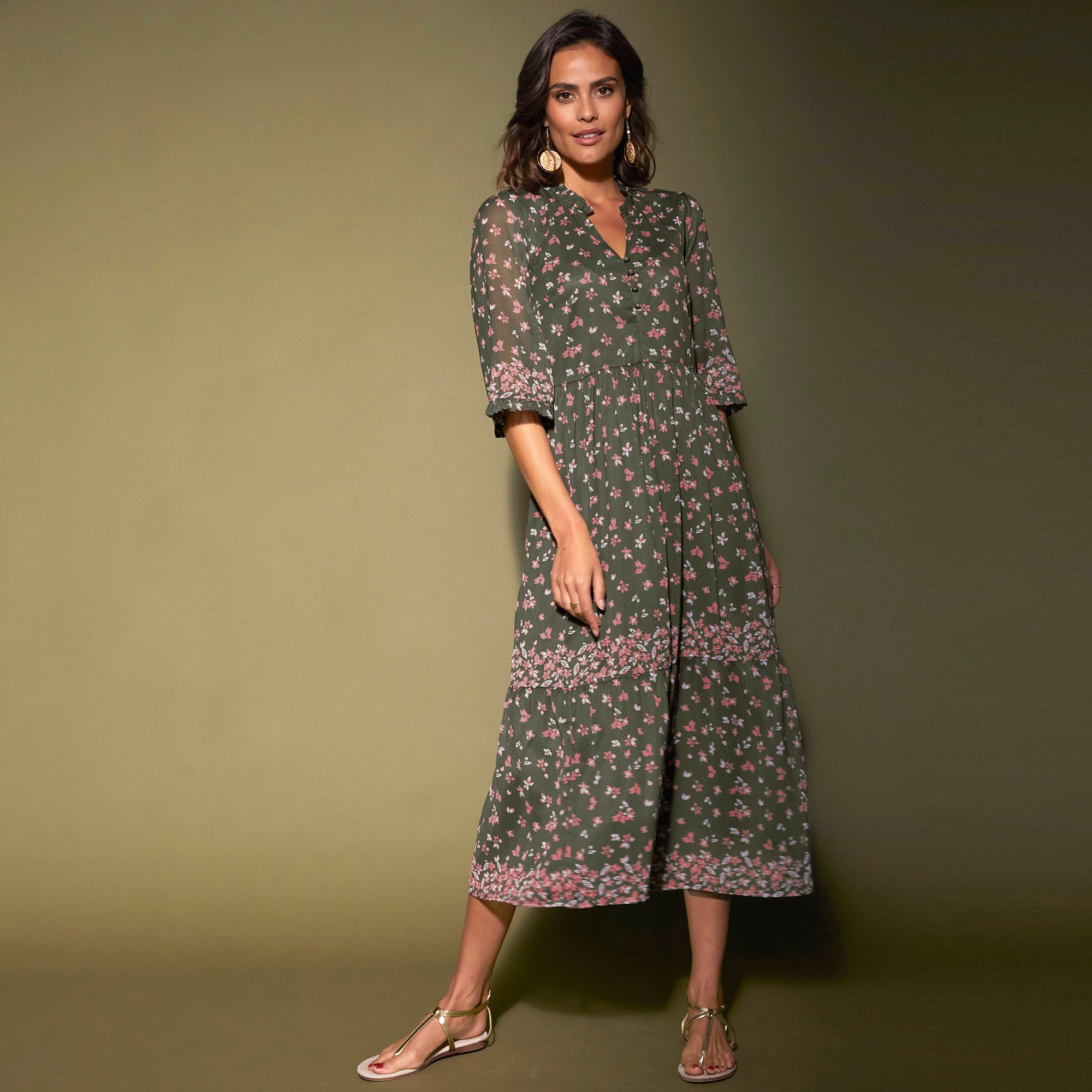 Robe Volantée Imprimée Manches Coudes - Blancheporte