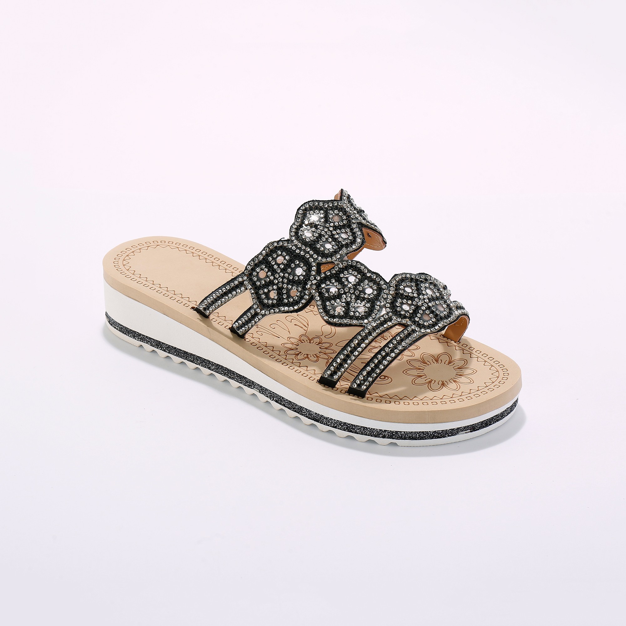 Mules Bijoux Compensées, Empiècements Strassés Et Perlés - Blancheporte