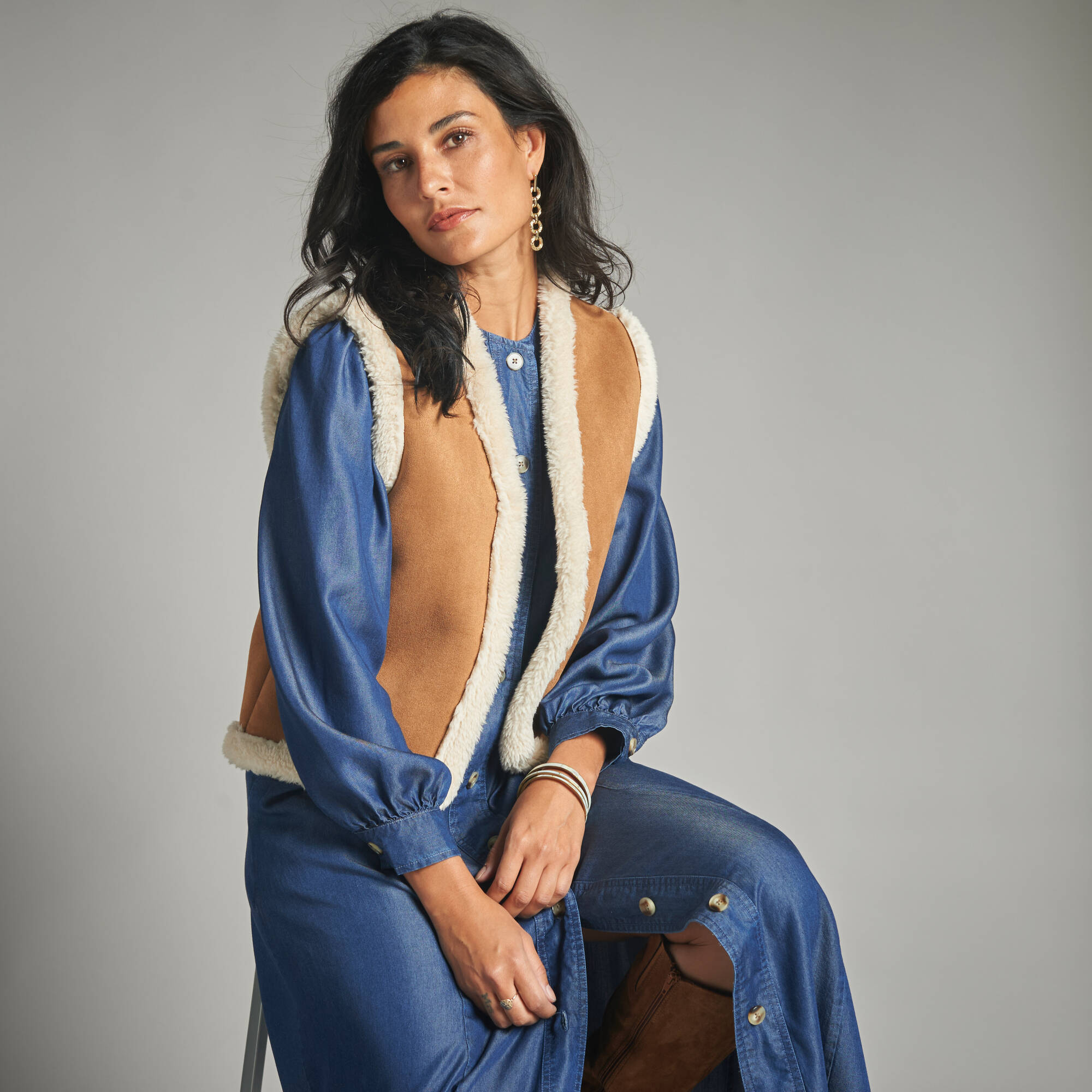 Veste Femme Marron 3/4 En Daim - Taille 40 - Marque La Blancheporte - Occasion Très Bon état