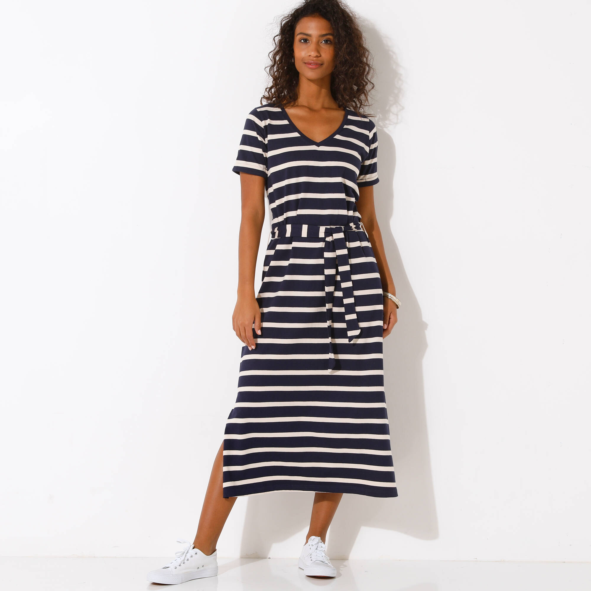 Robe rayée noir & blanc – coupe originale – Taille 38 - Vêtements