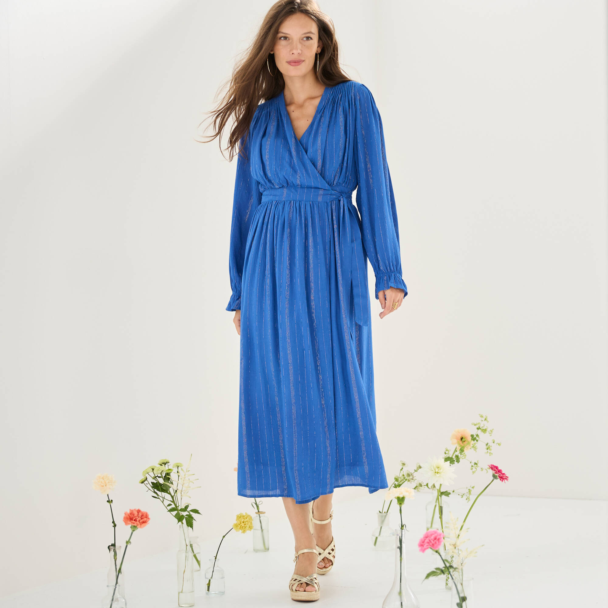 Robe longue ''portefeuille'' en crépon, doublée - Blancheporte