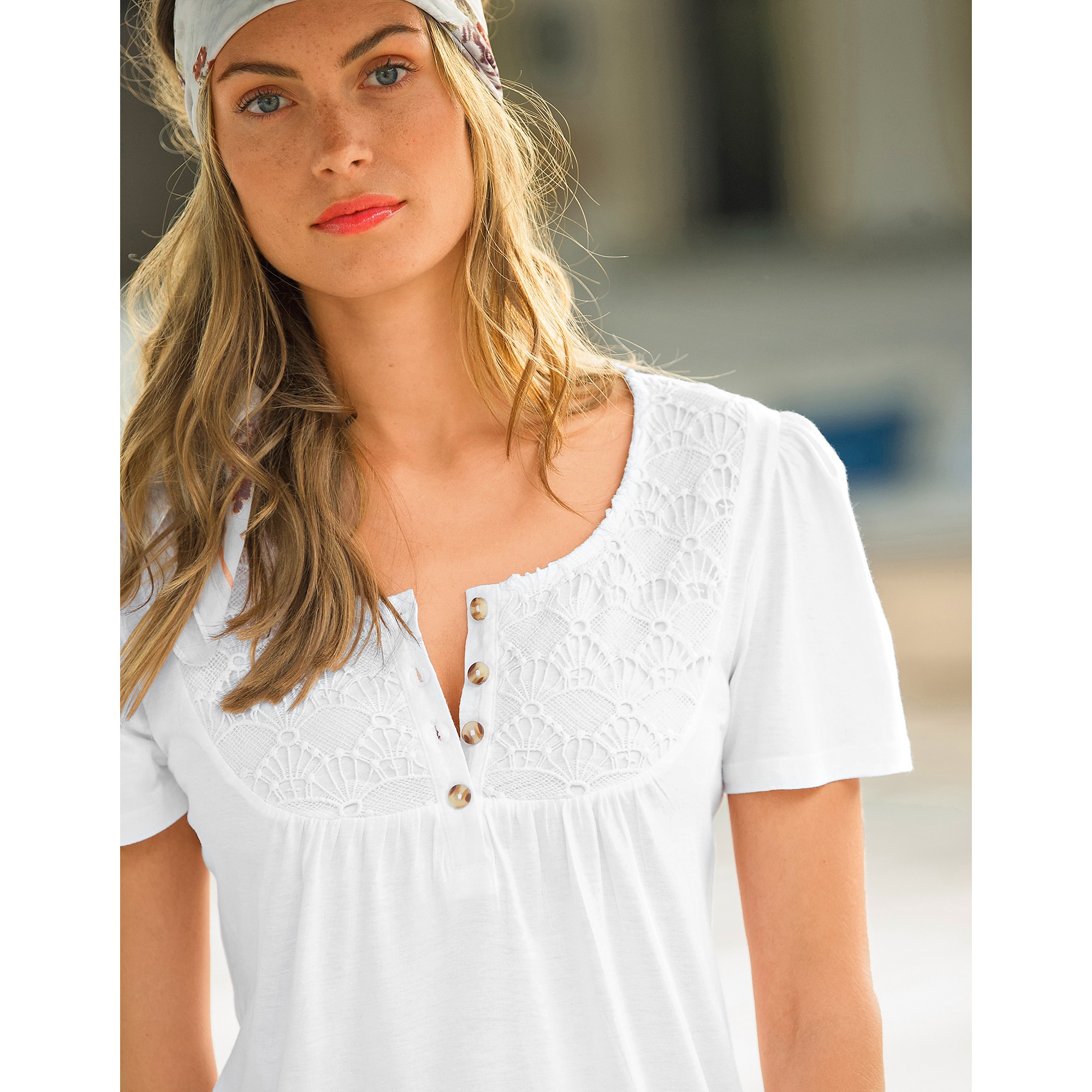 T-shirt Macramé Manches Courtes - Blancheporte