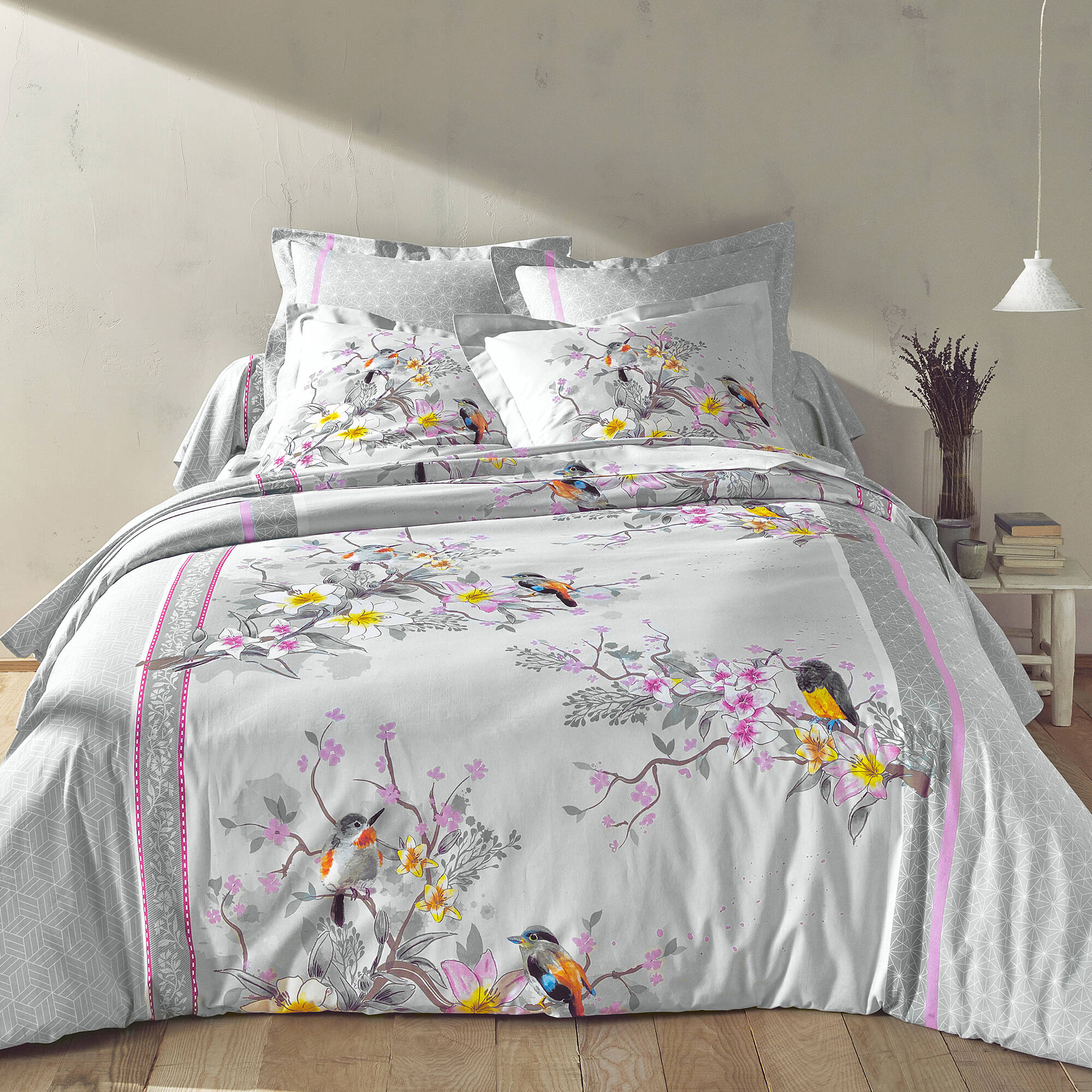 Linge de lit Birdy en coton imprimé oiseaux - Blancheporte