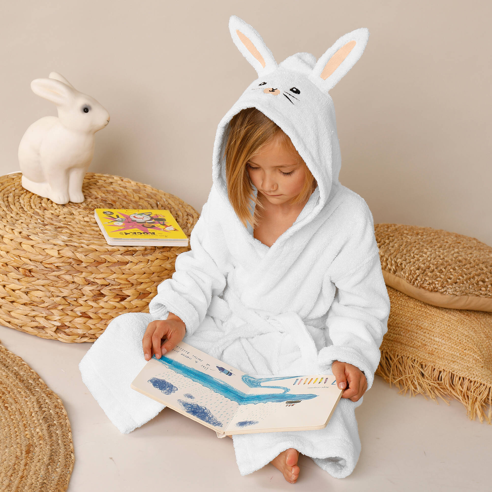 Colombine des petits Peignoir de bain enfant lapin à capuche éponge coton - 340 g/m²