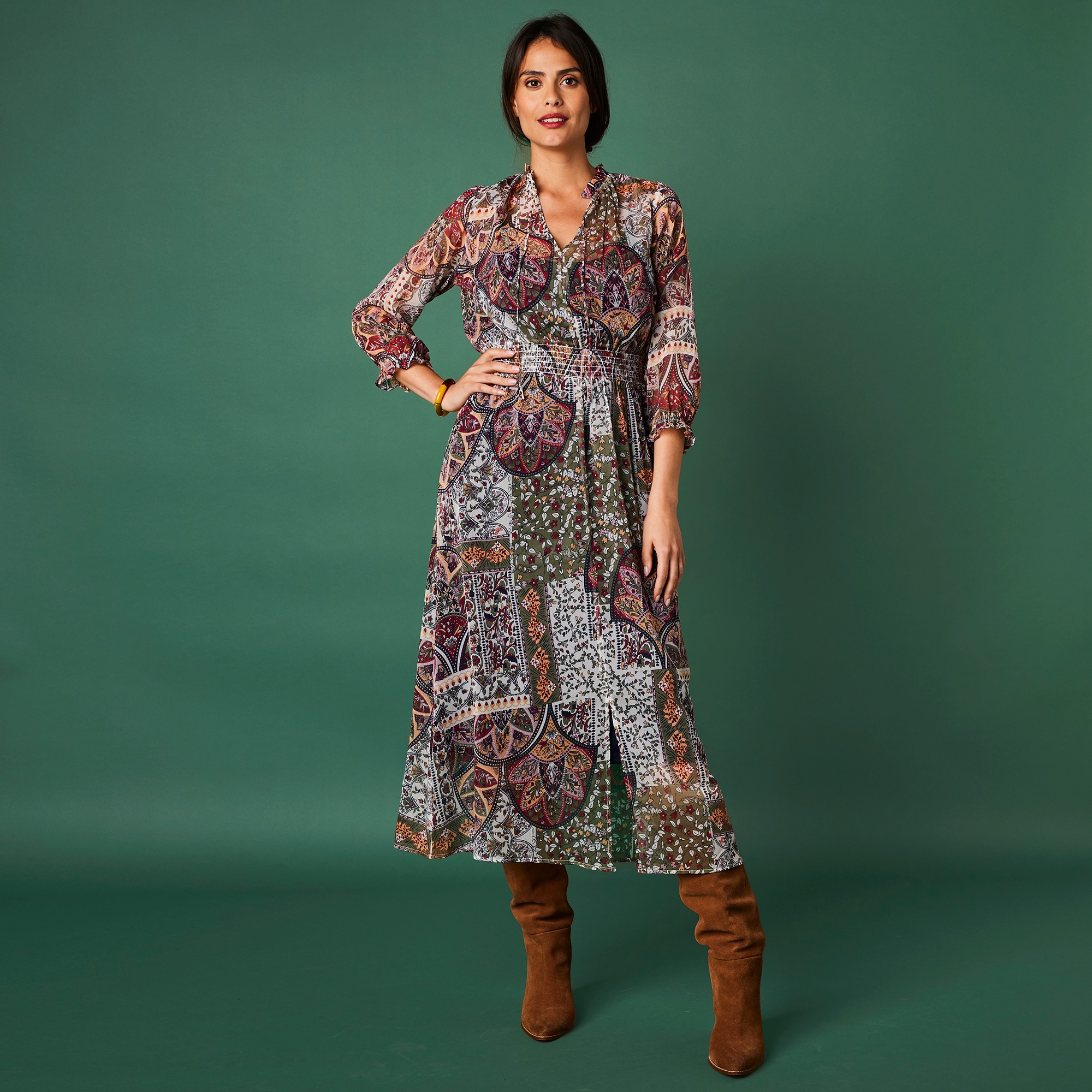 Robe Voile Imprimée Taille Smockée - Blancheporte