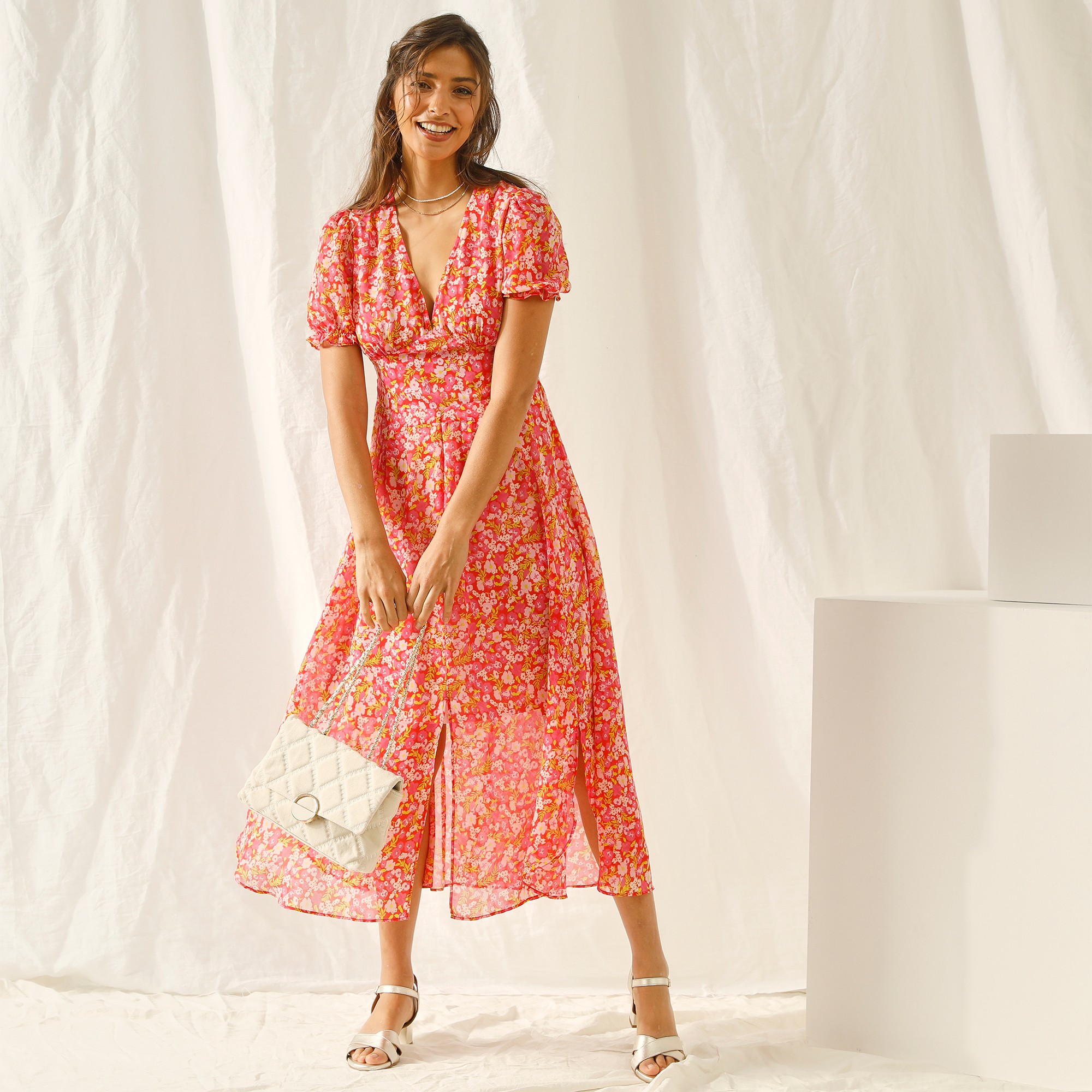 Robe Longue Voile Imprimé Polyester Recyclé(1) - Coeur au Sud