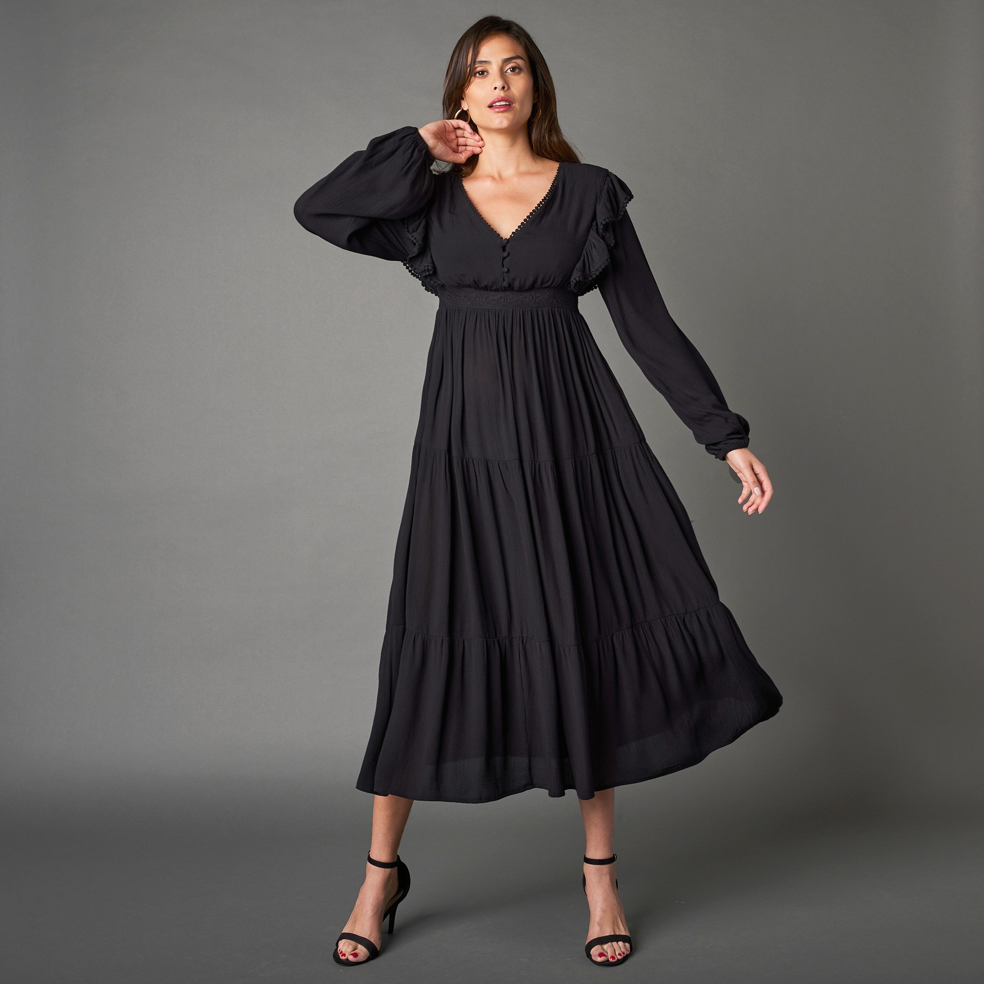 Robe Longue Volantée Décolleté V - Blancheporte