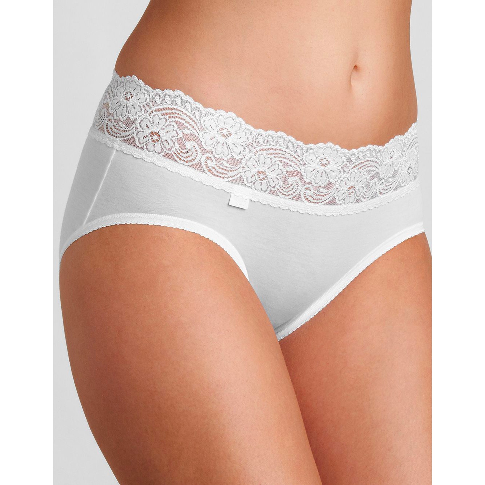 Slip coton et dentelle forme midi Romance - lot de 4 (3 + 1 gratuit) - 50 - Blanc - Sloggi