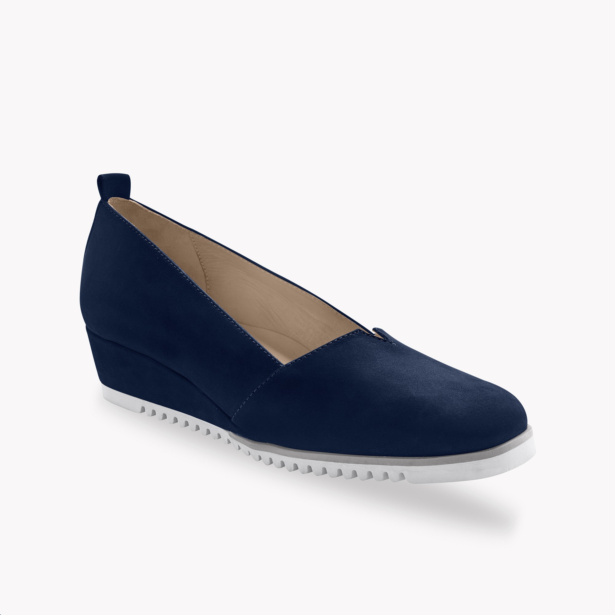 Ballerines Compensées En Cuir - Marine - Blancheporte