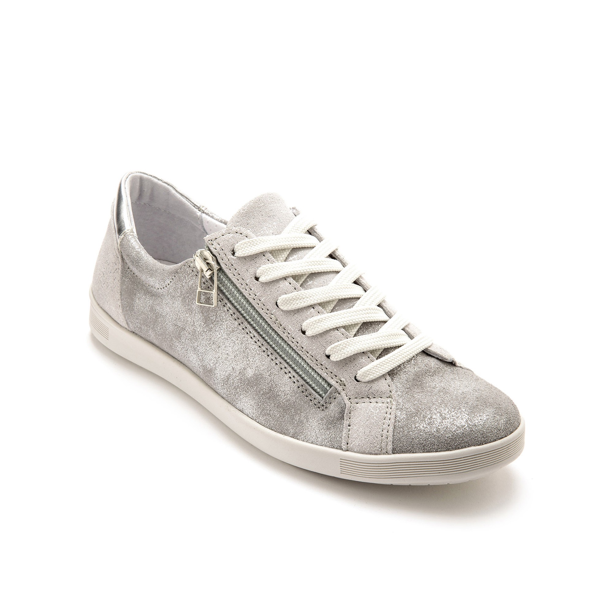 Baskets cuir lacées et zippées - gris irisé - 42 - Gris - Pédiconfort