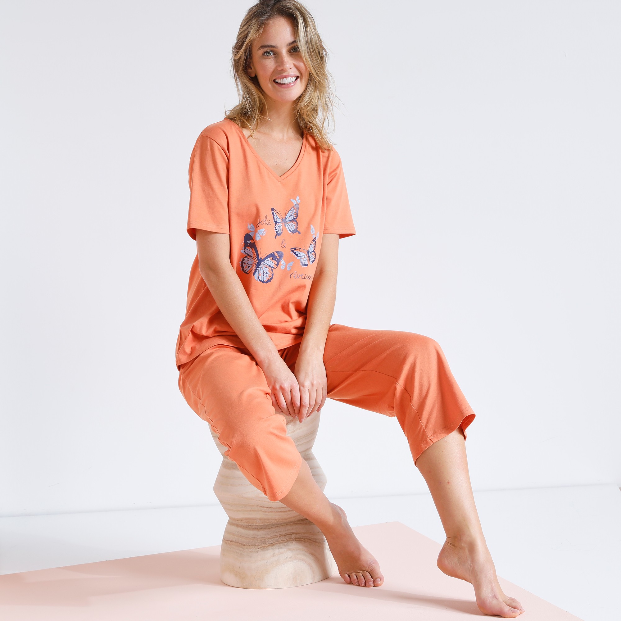 Pyjama Pantacourt En Coton Imprimé papillons - Blancheporte