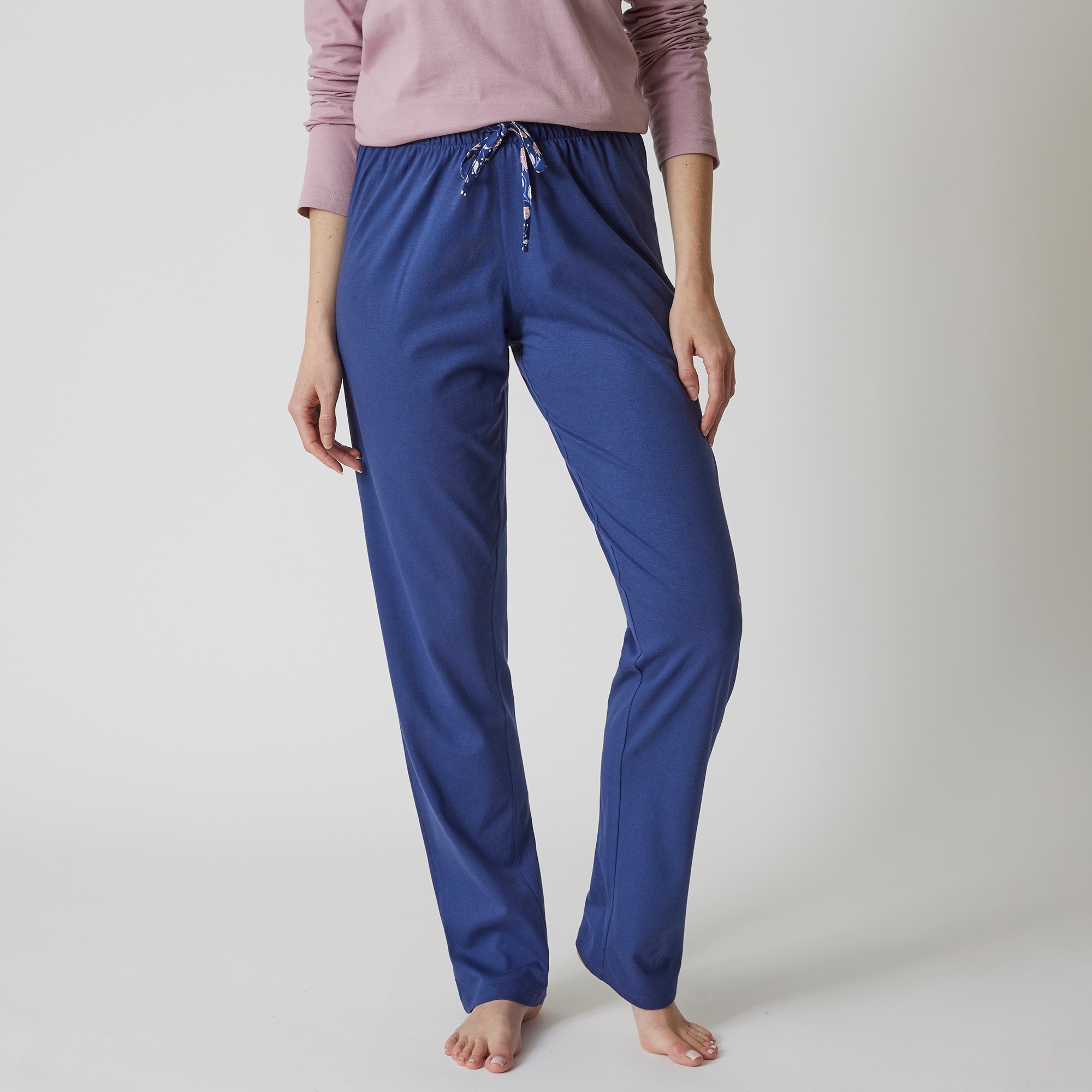 Pantalon Pyjama Coton Uni Avec Noeud Imprimé Floral - Blancheporte