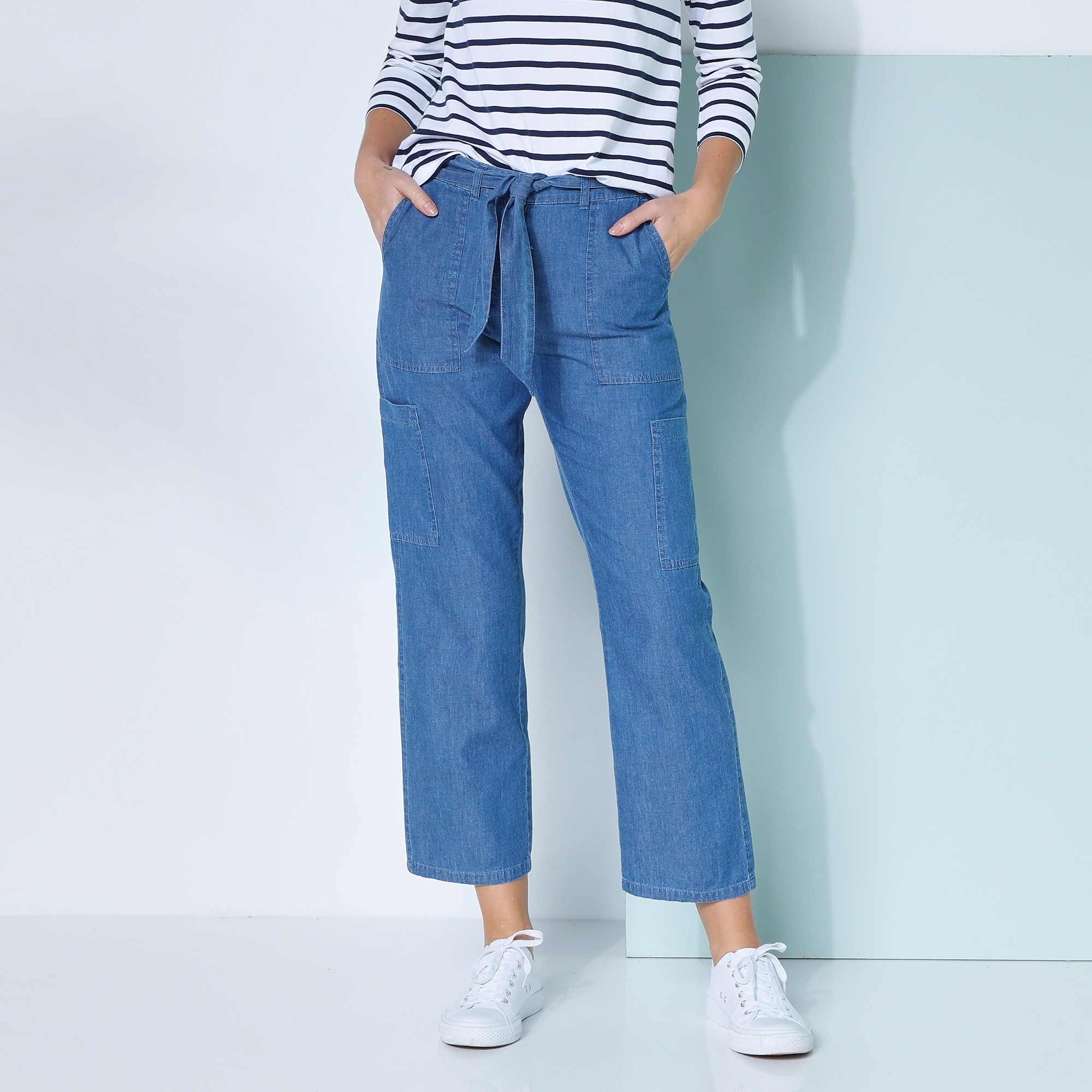 Jean Cargo Ceinture Amovible, Denim Léger - Blancheporte