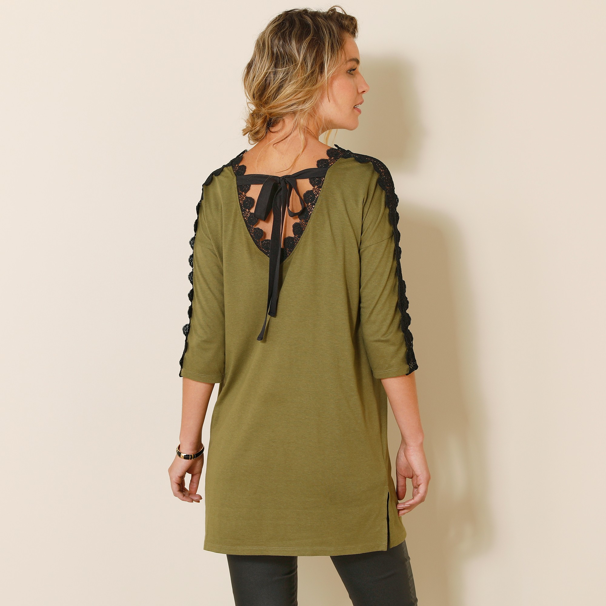 Tunique Dos V Dentelle - Manches 3/4 - Blancheporte