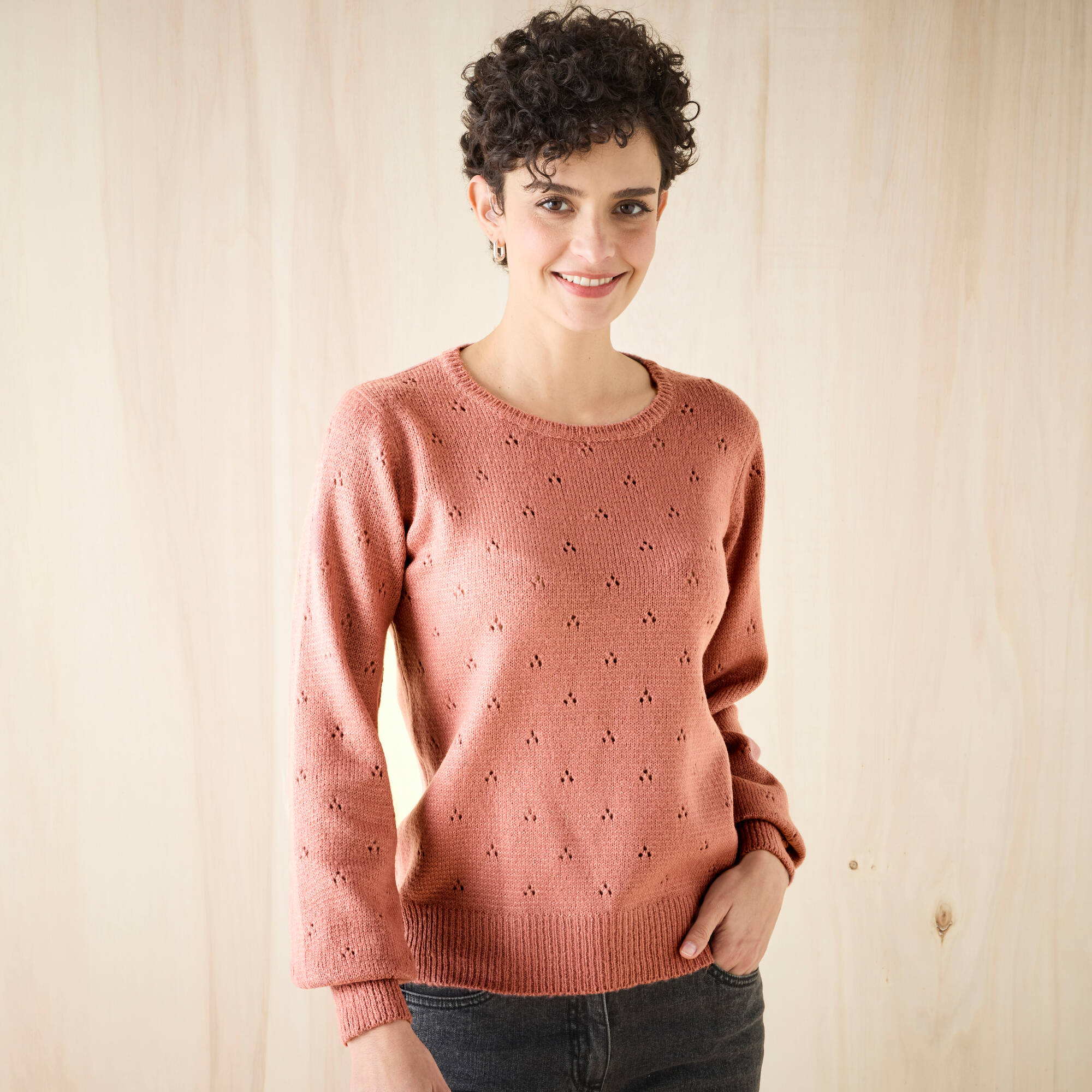 Pull col rond, maille pointelle toucher doux - Blancheporte