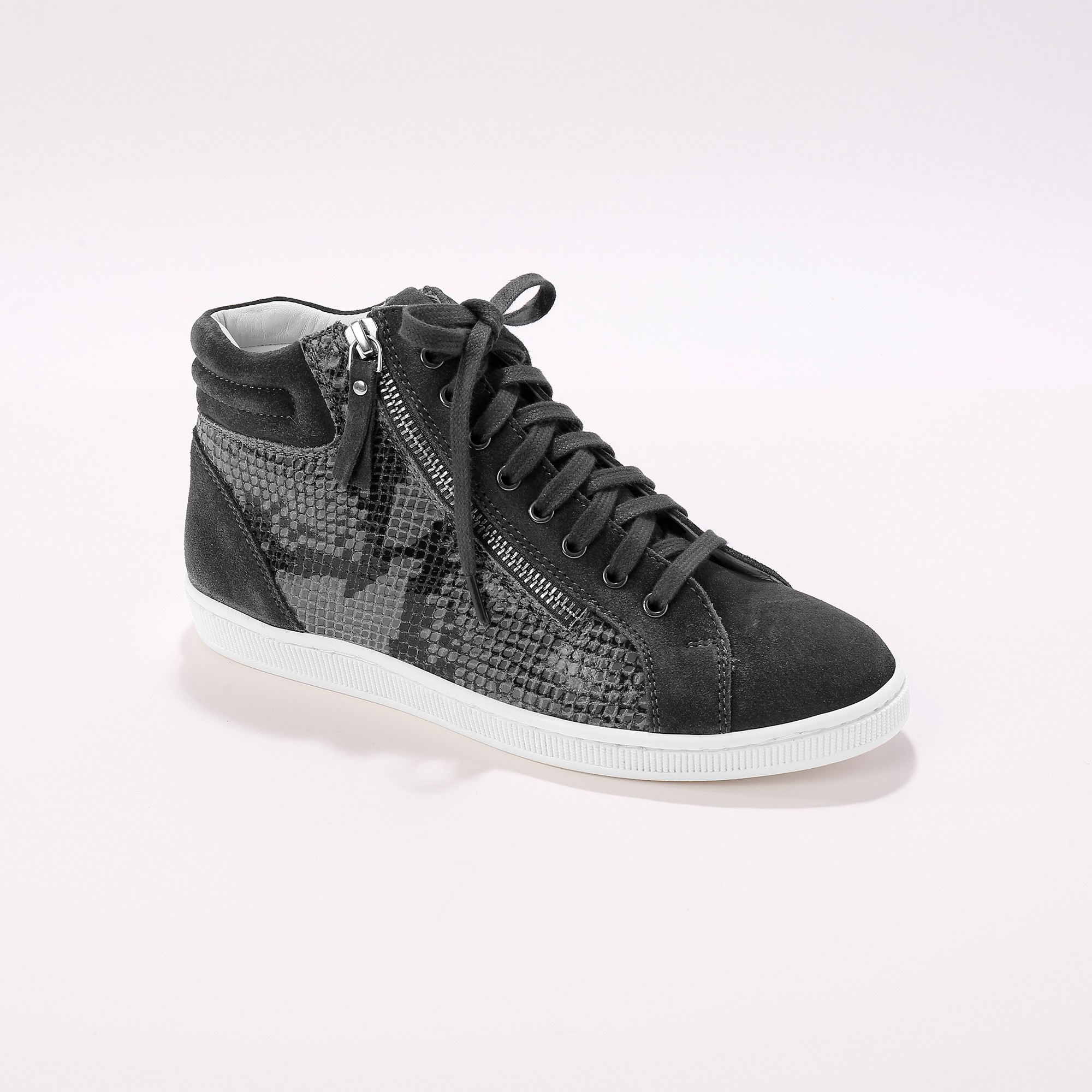 Baskets Montantes Python En Cuir Et Croûte De Cuir - Kaki Grisé - Blancheporte