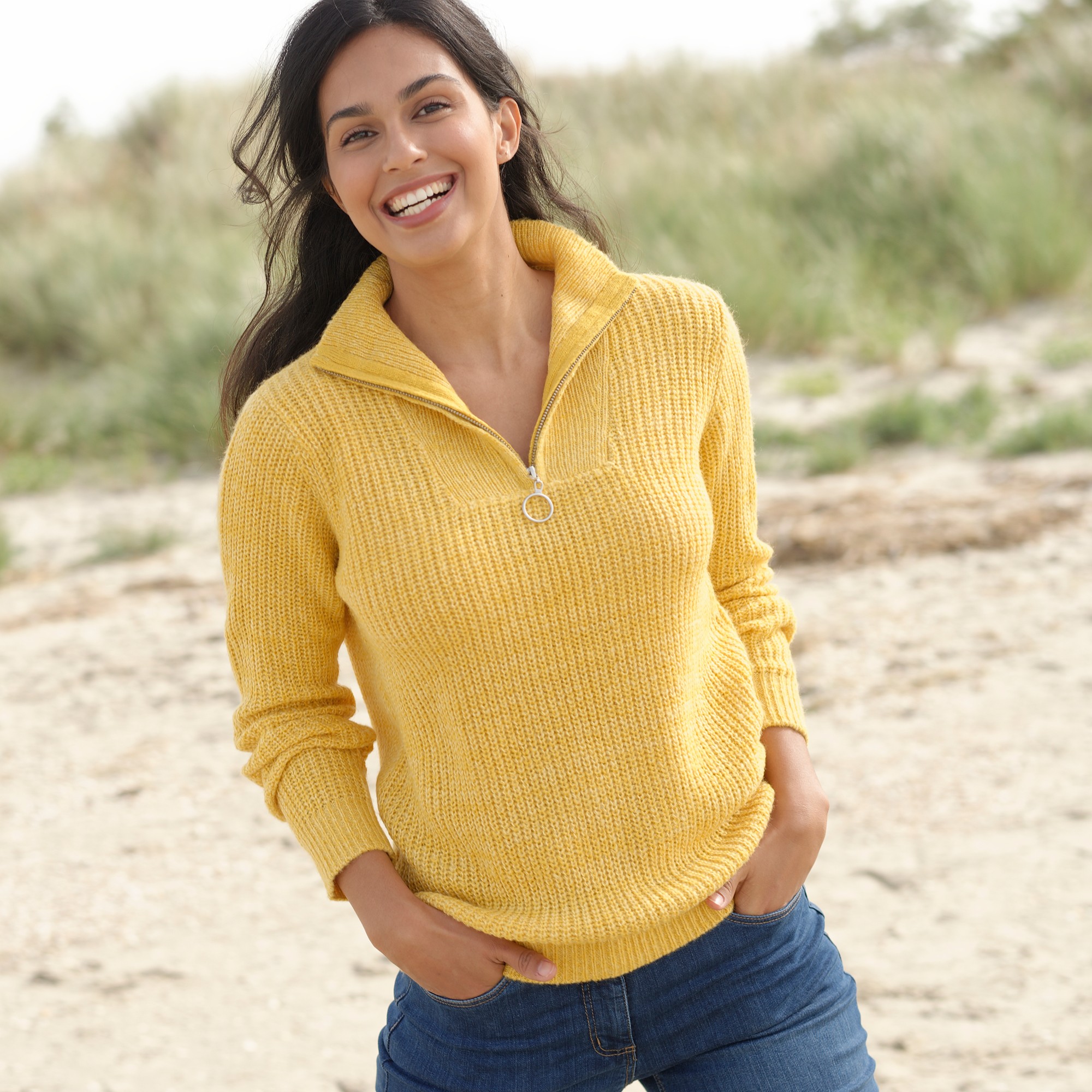 Pull Col Zippé Maille Anglaise Toucher Mohair - Blancheporte