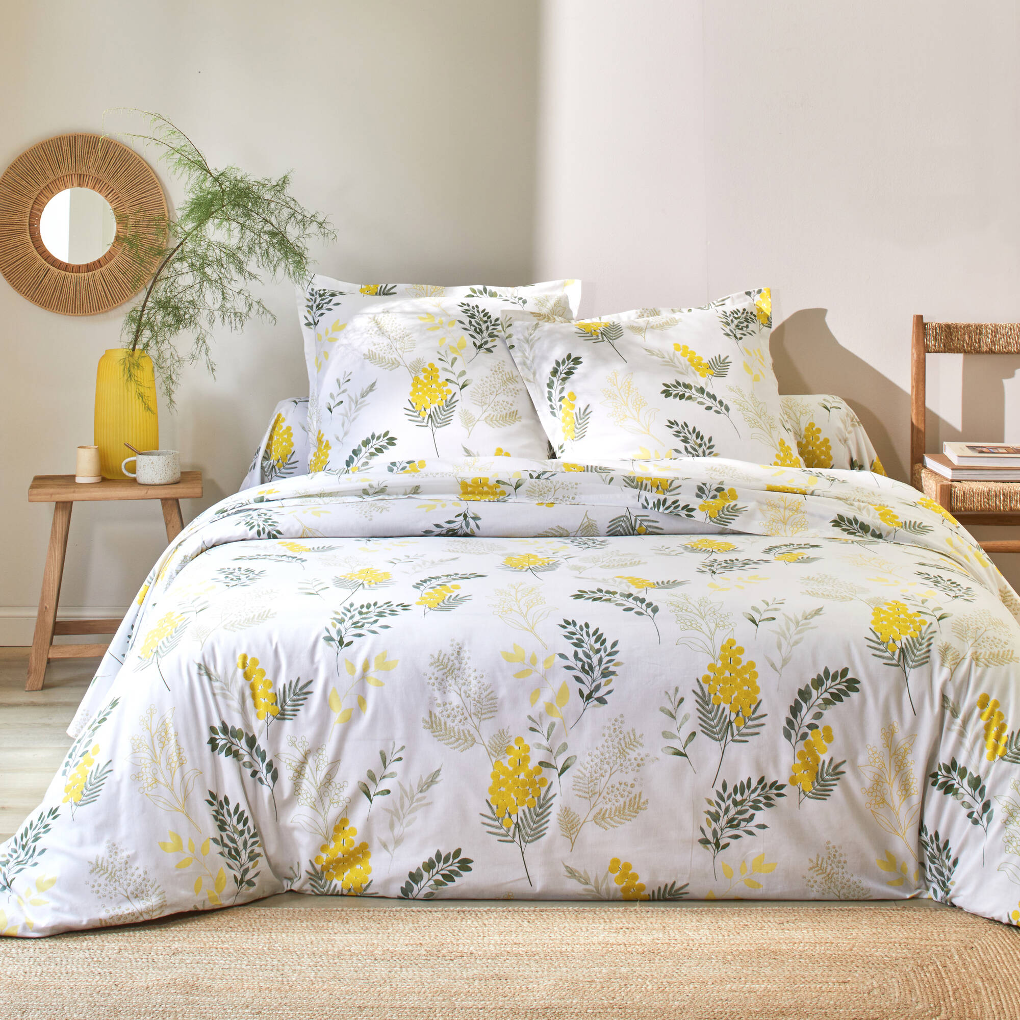 Linge de lit Mimosa en coton imprimé fleurs - Blancheporte