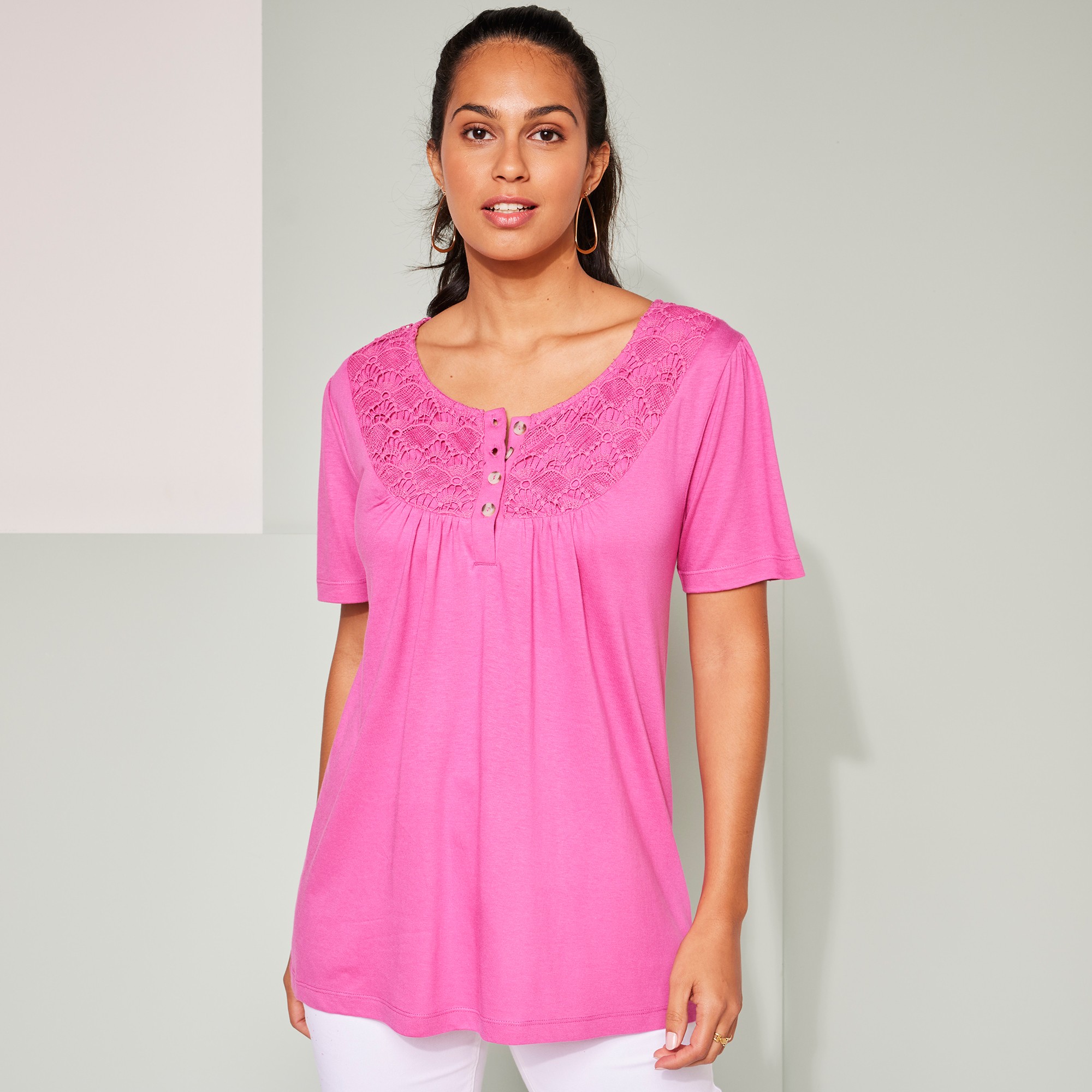 T-shirt Macramé Manches Courtes - Blancheporte