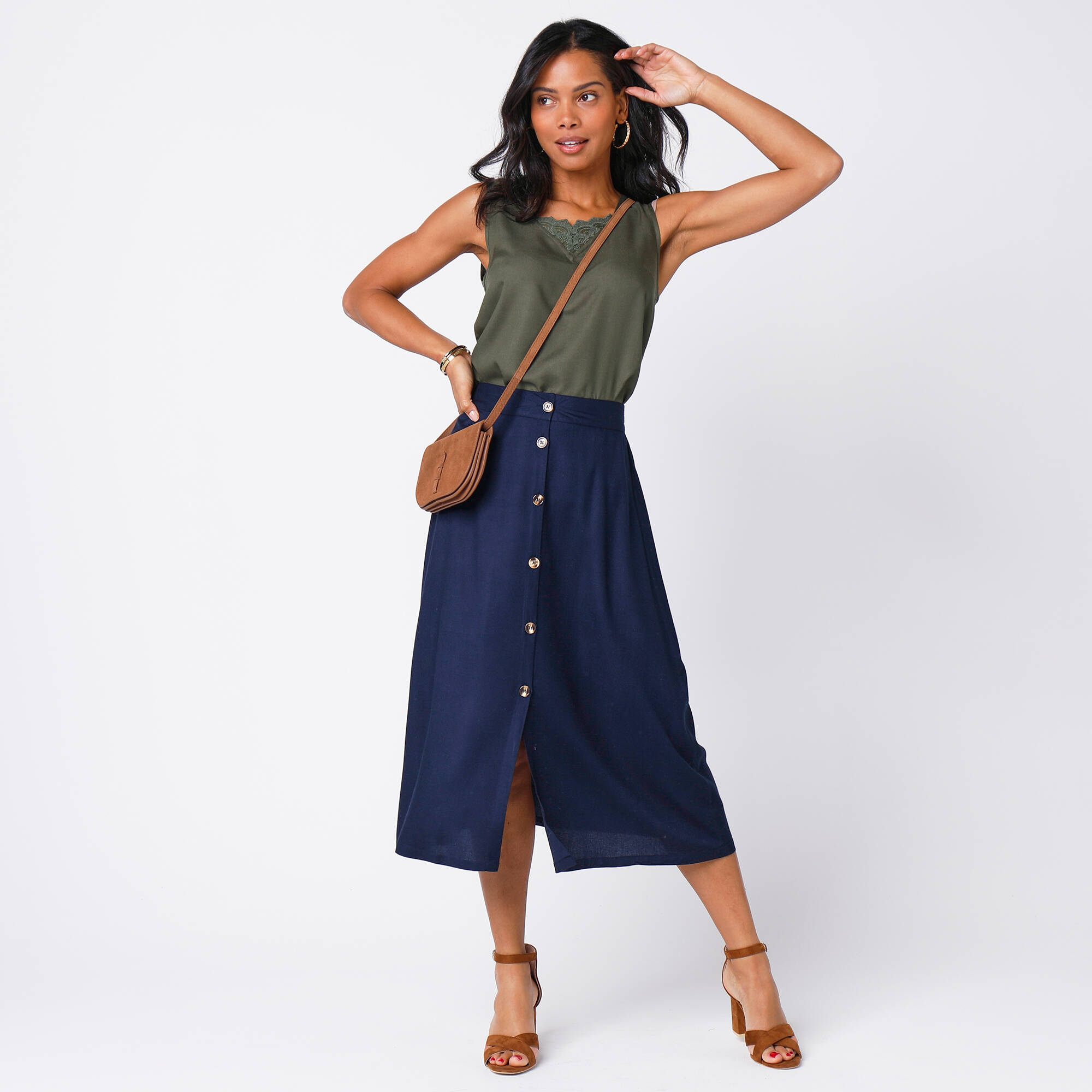 Jil Sander Jupe trapèze fendue sur le devant en coton bleu marine ref.755888 - Joli Closet