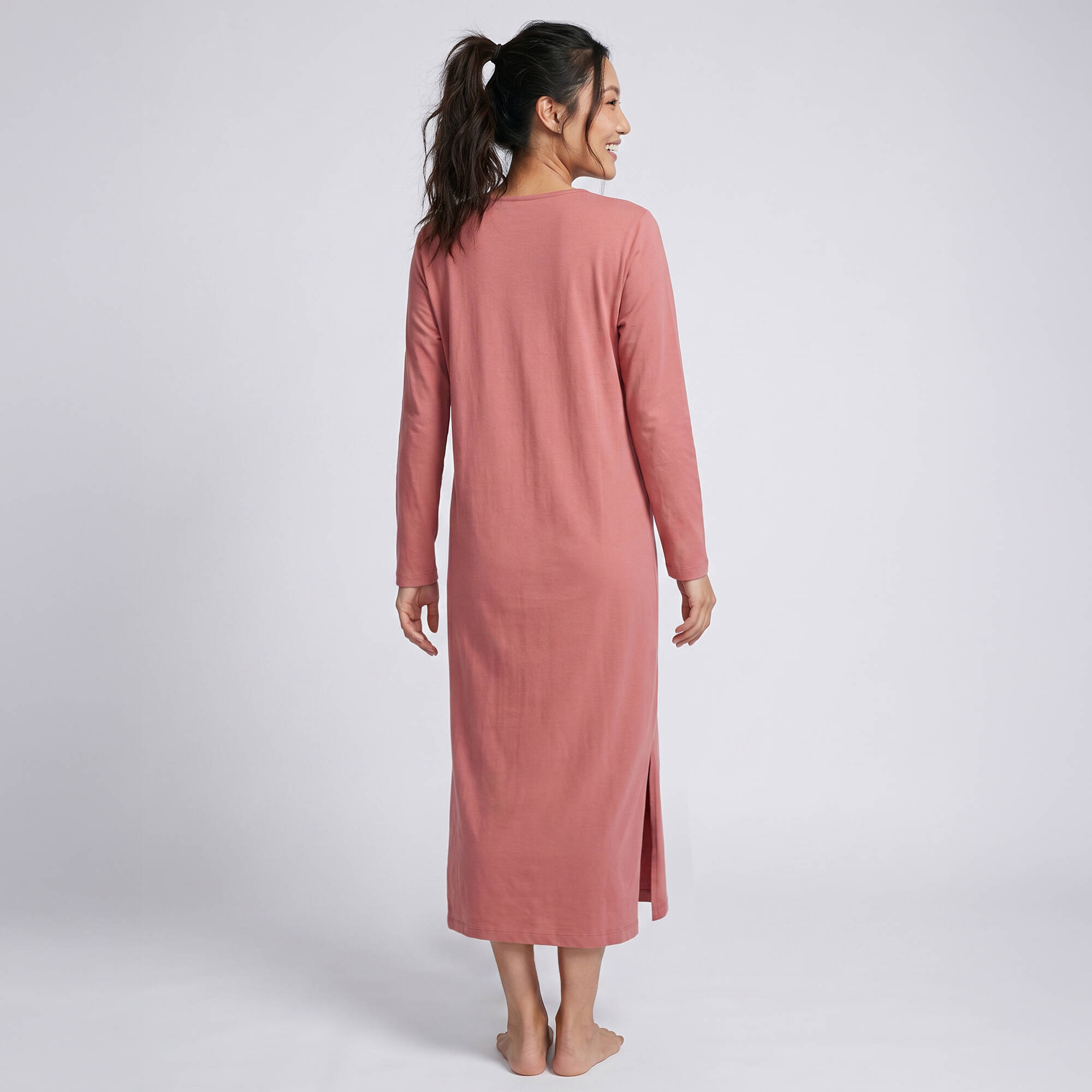 Chemise de nuit longue col boutonn unie manches longues - Blancheporte 25$