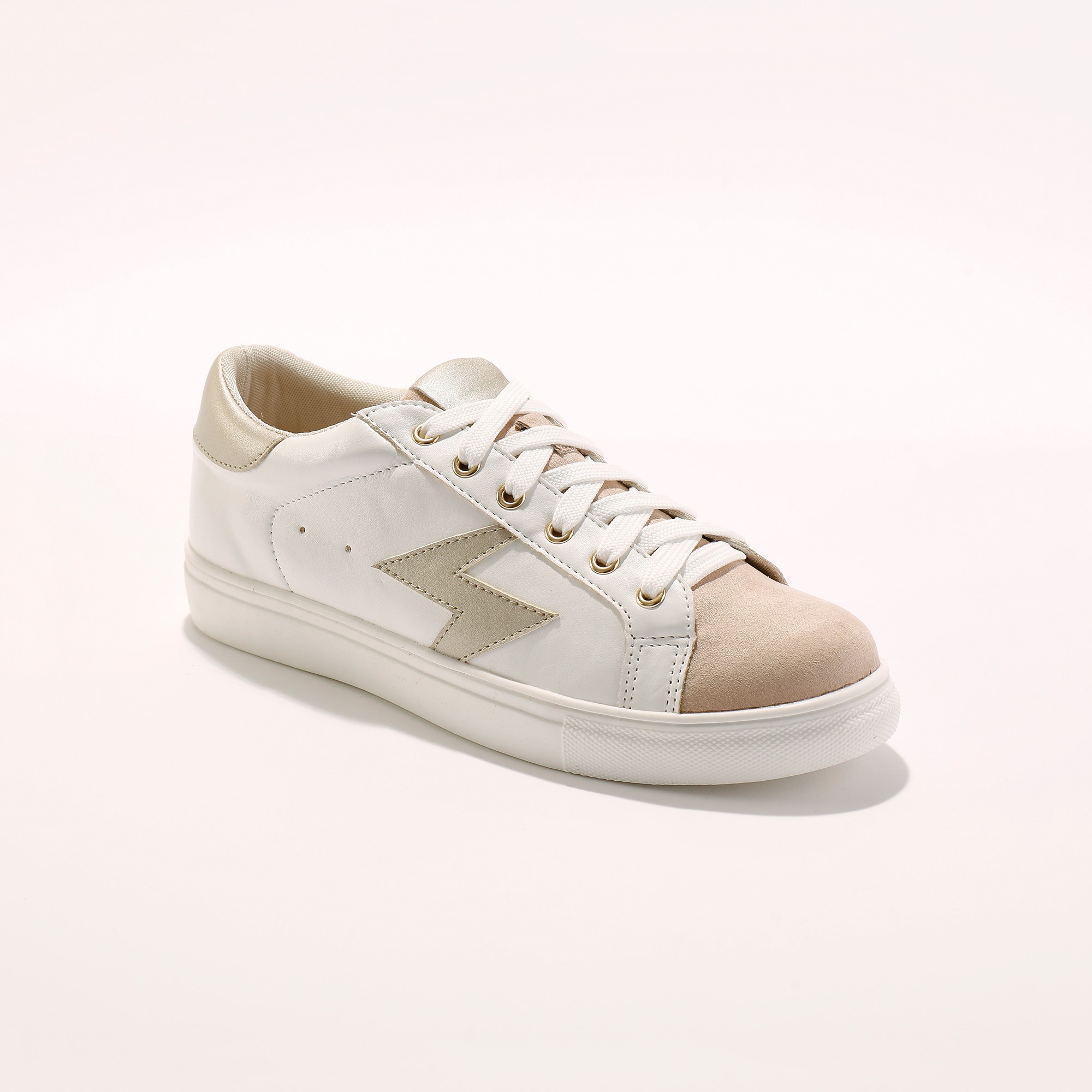 Tennis À Lacets Avec Détail Éclair Doré - Effet Bimatière - Blancheporte