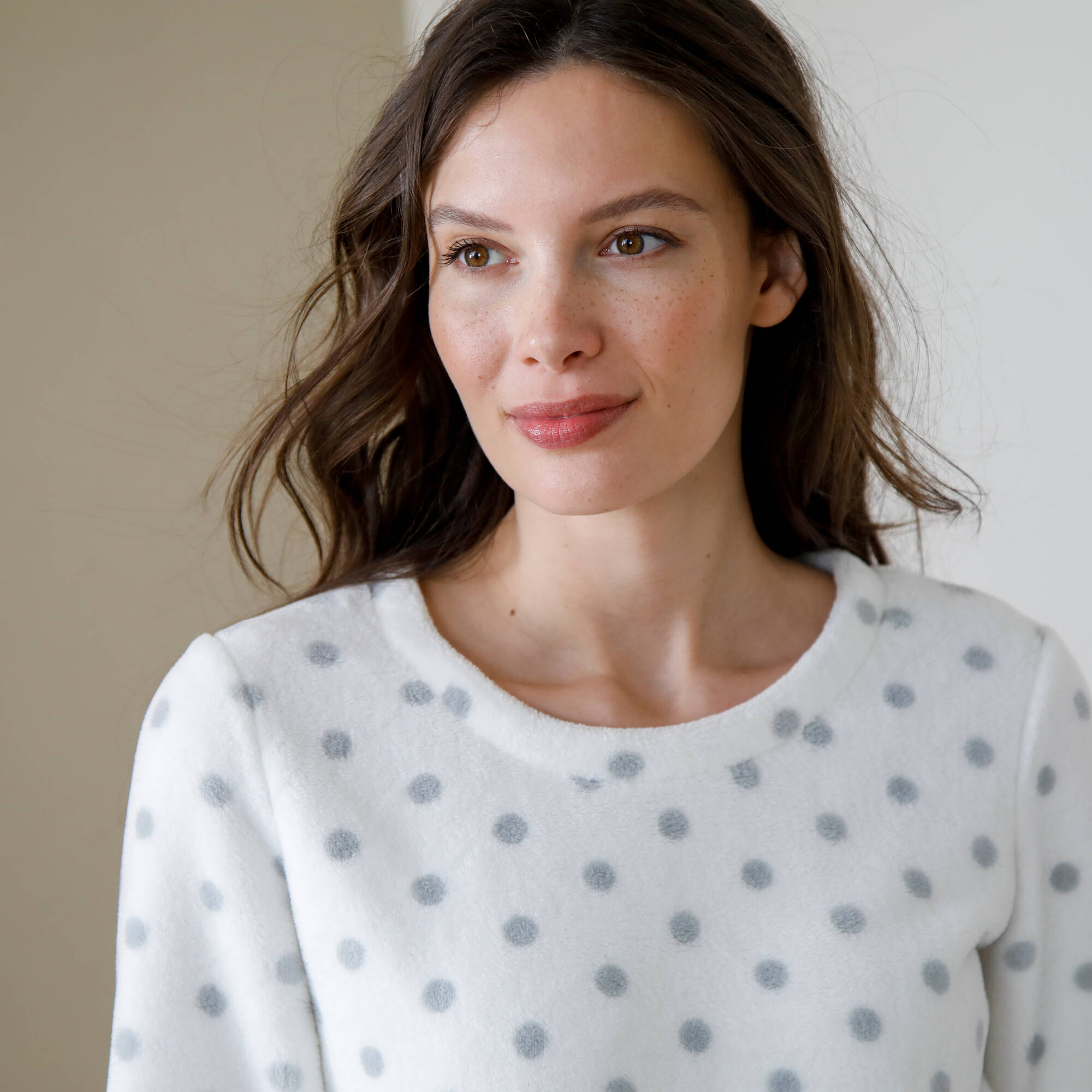 Pyjama polaire imprim pois toucher peluche manches longues - Blancheporte 40$