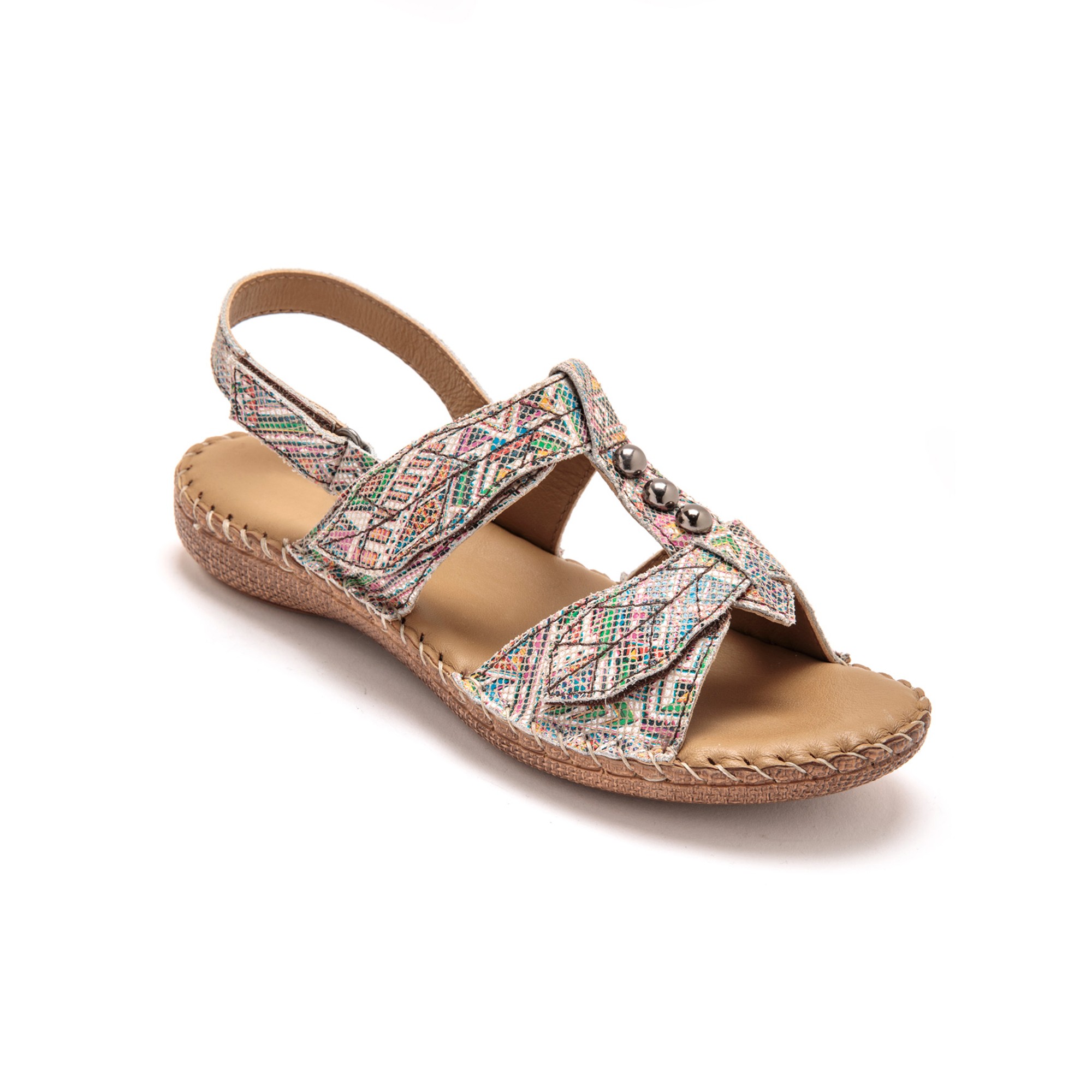 Sandales Cuir Imprimé - Largeur Confort - PédiConfort