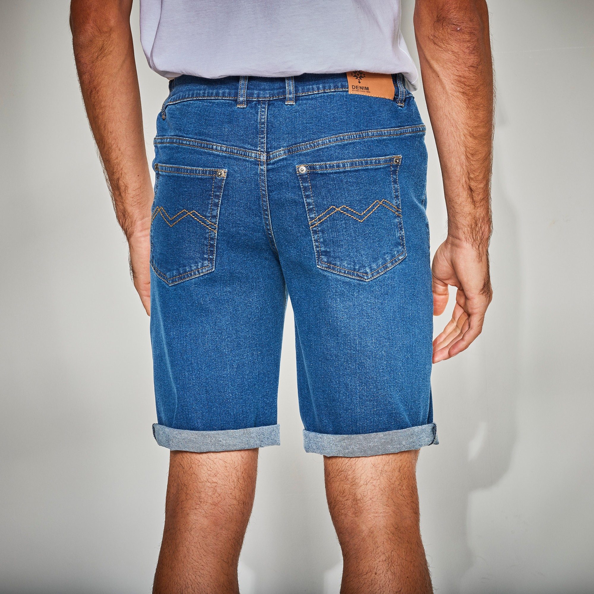Bermuda denim stretch ceinture elastiquee cotes stone Blancheporte