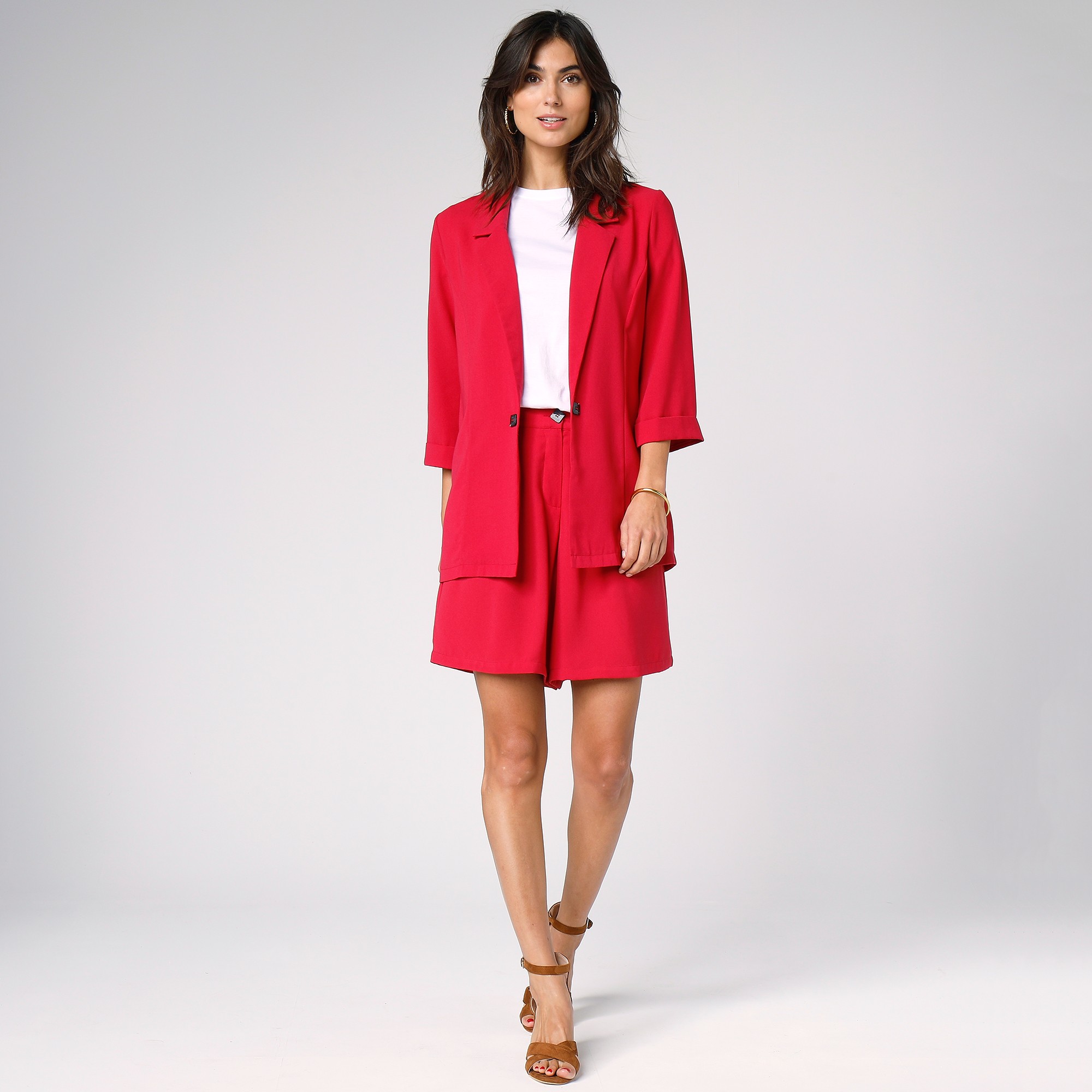Veste blazer fluide manches 3 4 framboise Blancheporte