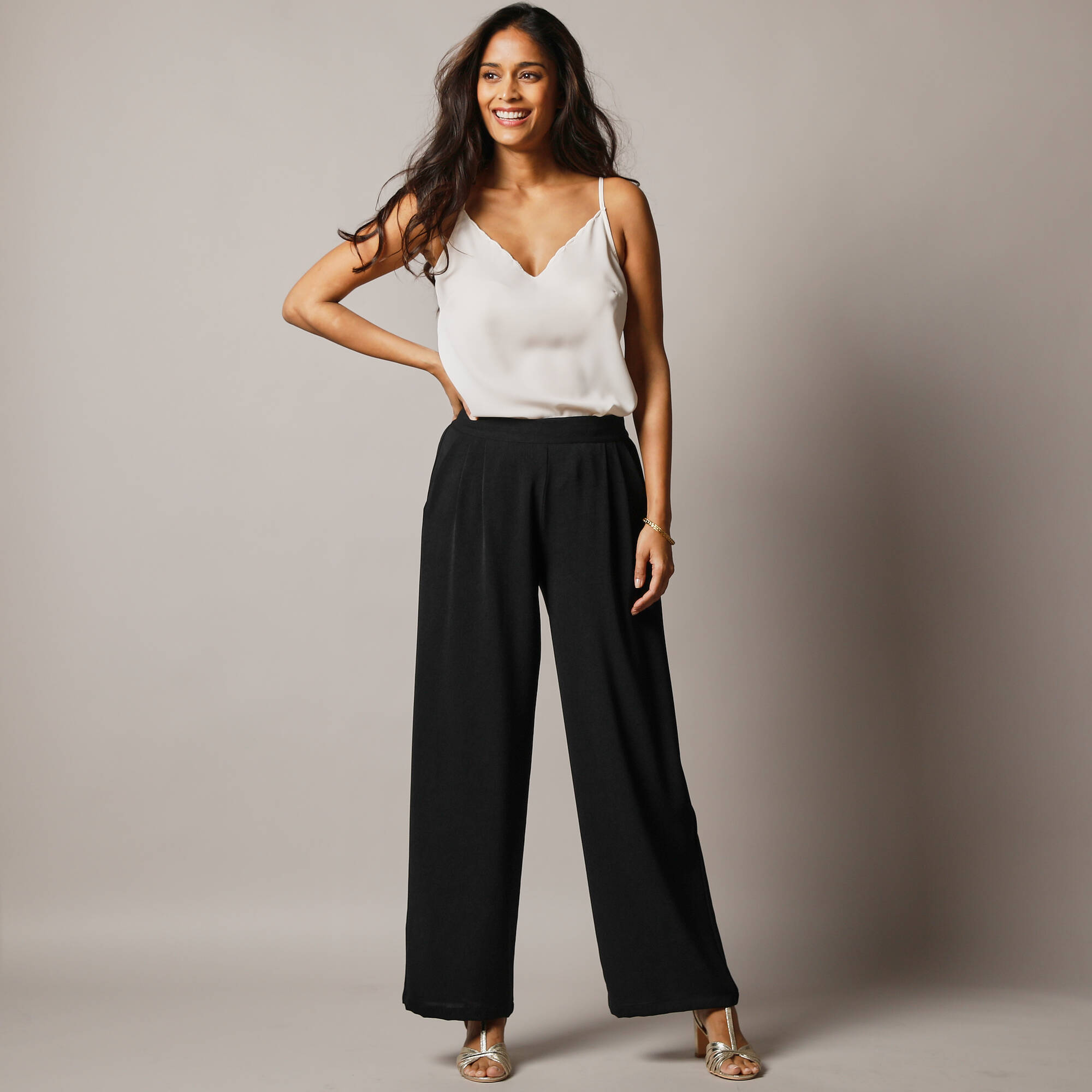Pantalon large taille haute enfiler crpe fluide - Blancheporte 36 €