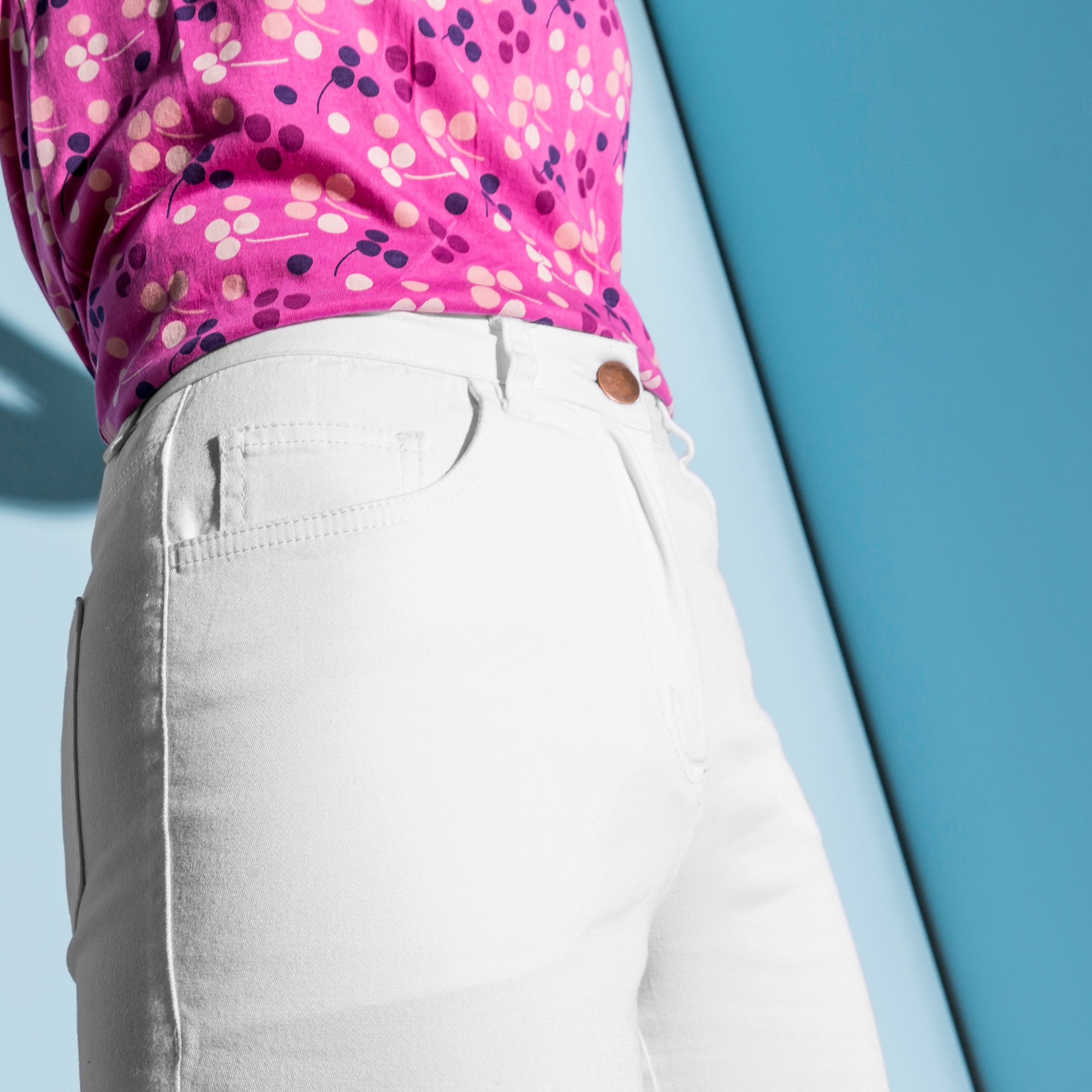 Pantalon effet ventre plat coton extensible blanc Blancheporte