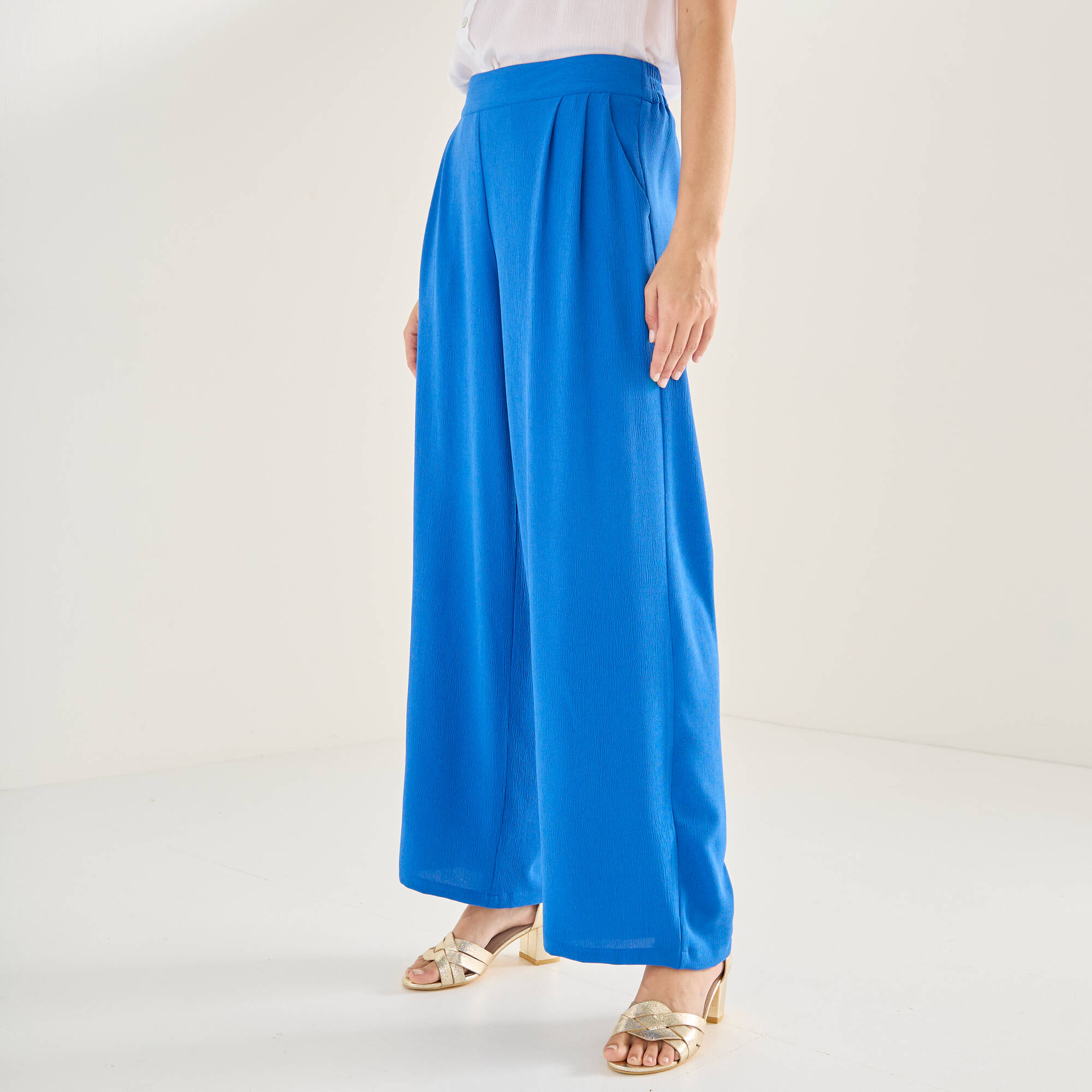 Pantalon large taille haute à enfiler, crêpe fluide - Blancheporte