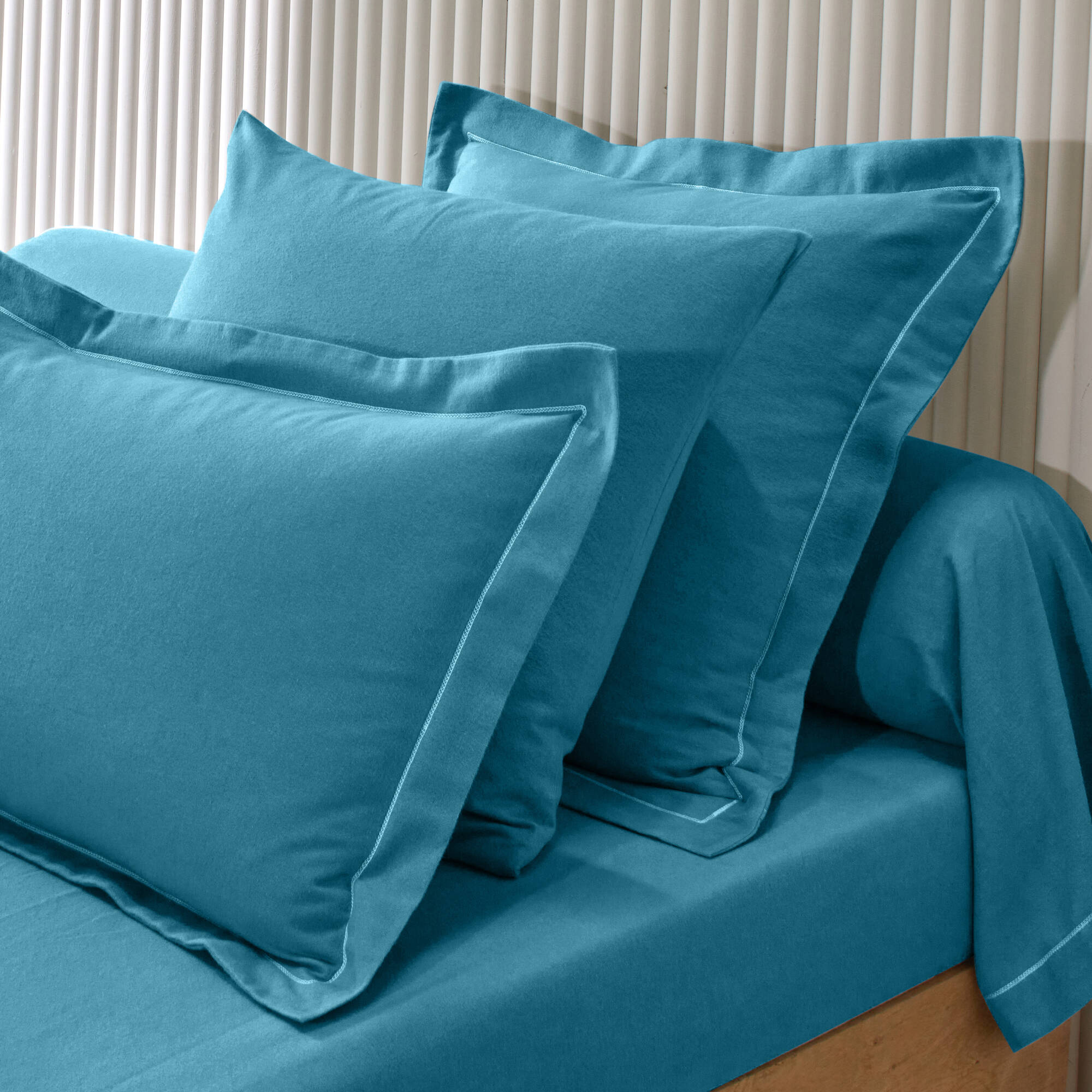 Parure De Lit Flanelle 100% Coton Anti-Boulochage - Draps 90x200 Cm Bleu Indigo Banzaii