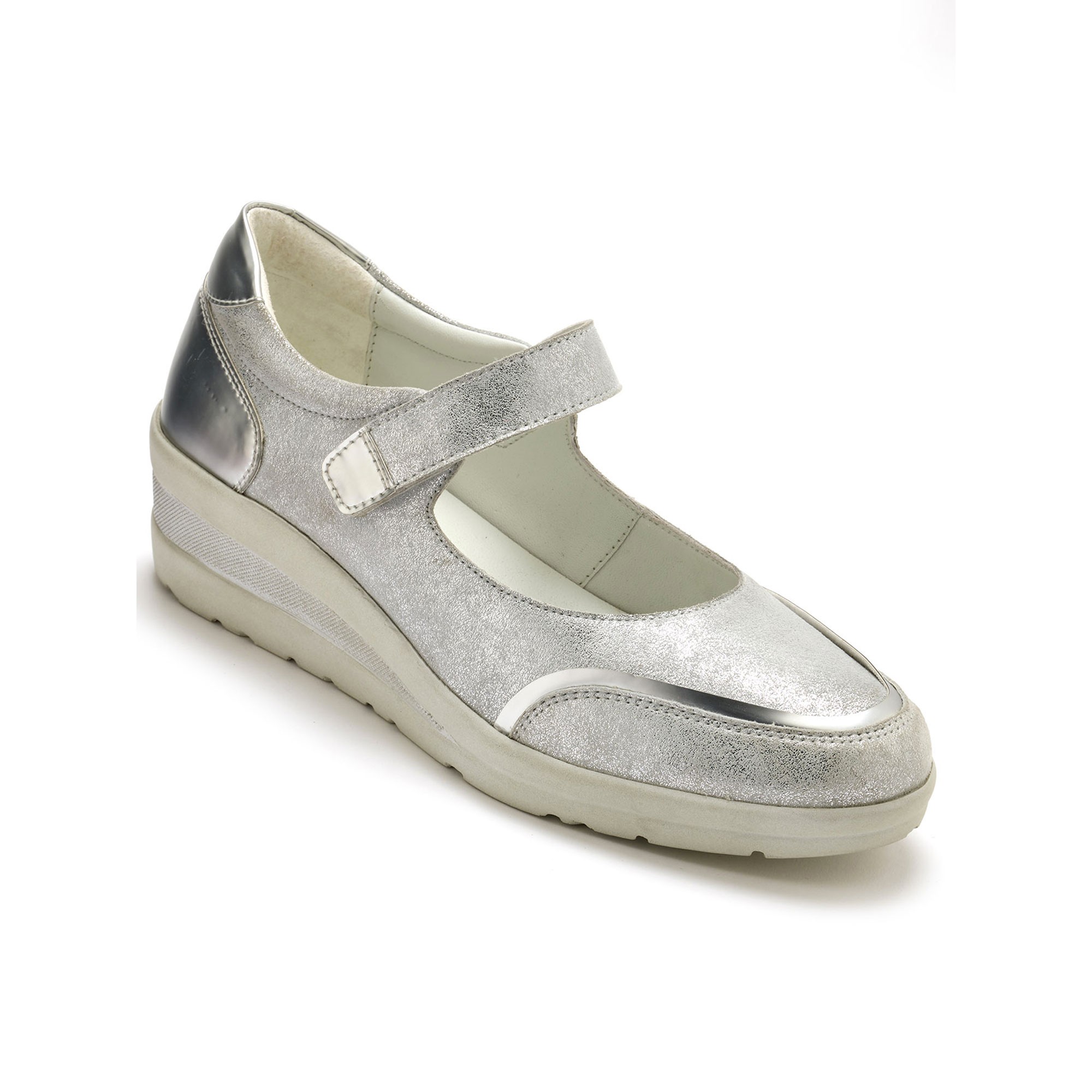 Babies scratchées compensées en cuir - 41 - Argent - Pédiconfort