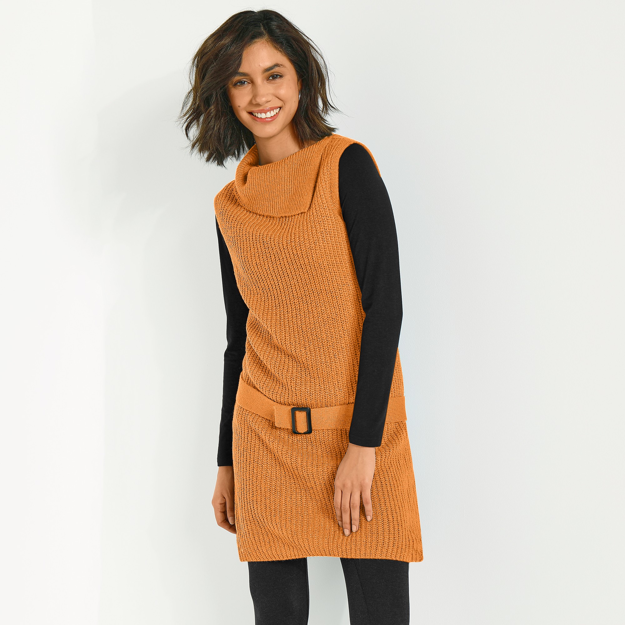 Pull Tunique Sans Manches Uni, Ceinture Amovible - Blancheporte