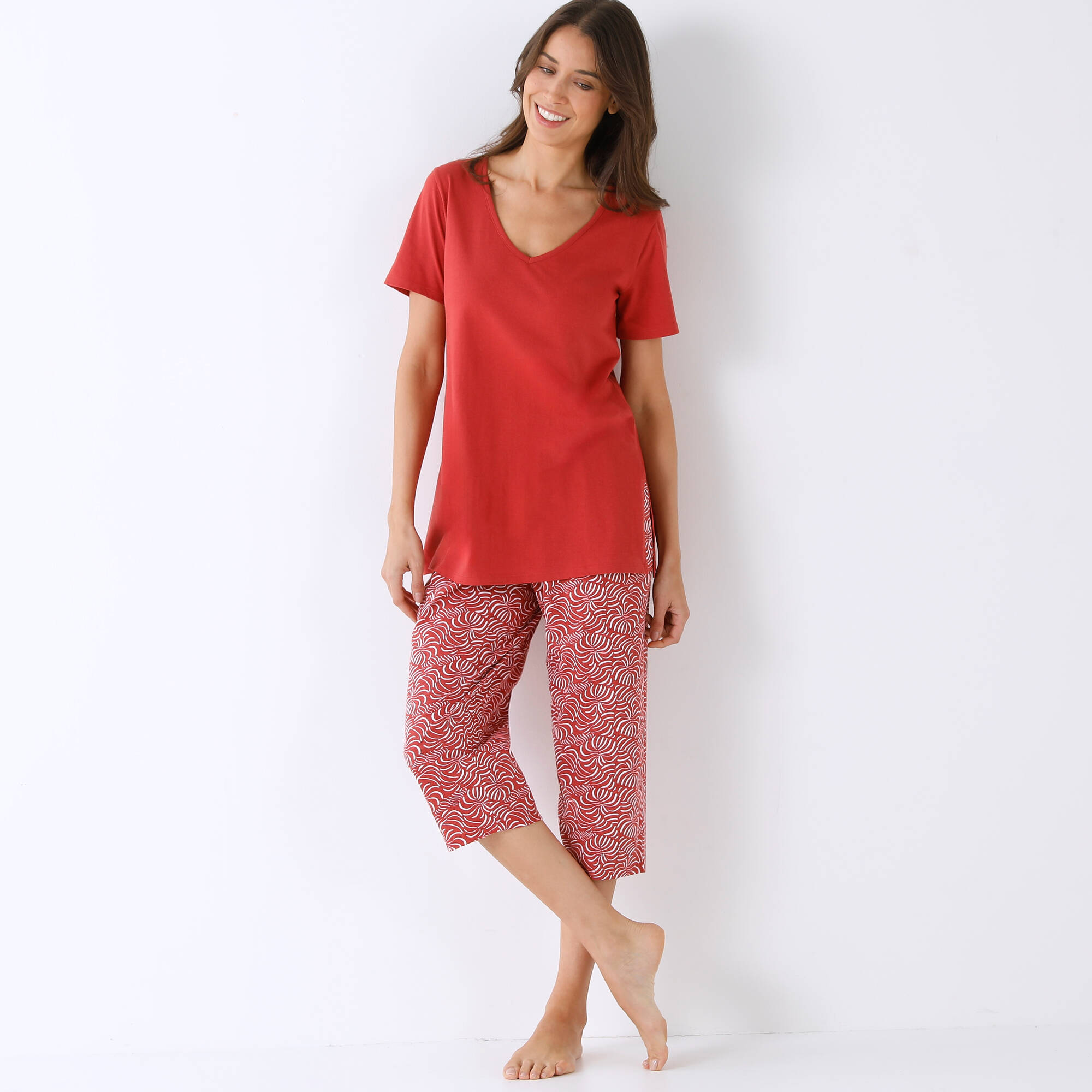 Pyjama pantacourt imprimé feuillage - Blancheporte