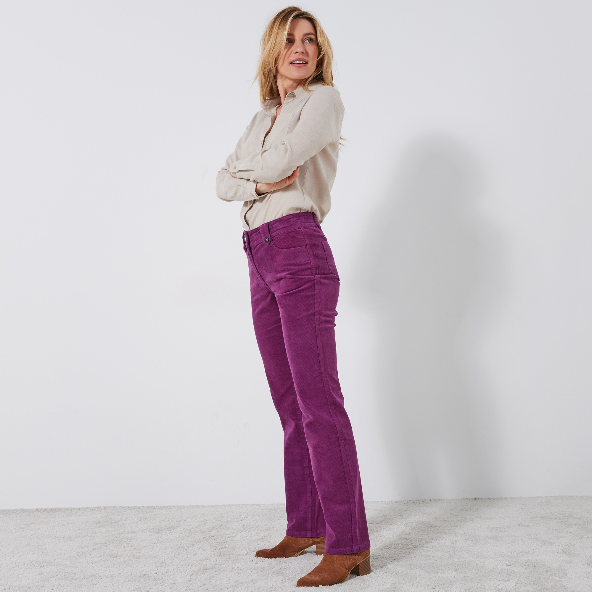 Pantalon droit velours c tel prune Blancheporte