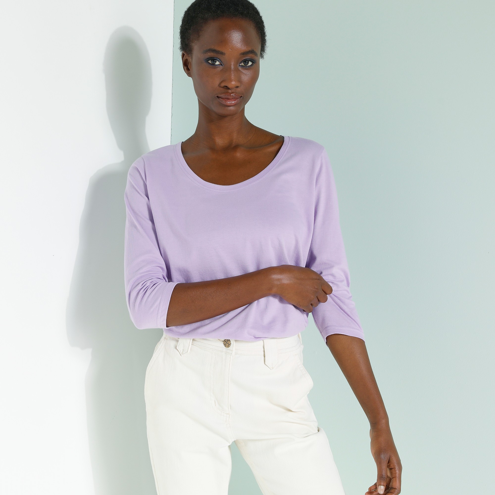 T-shirt Manches 3/4 Col Rond Uni Coton - Blancheporte