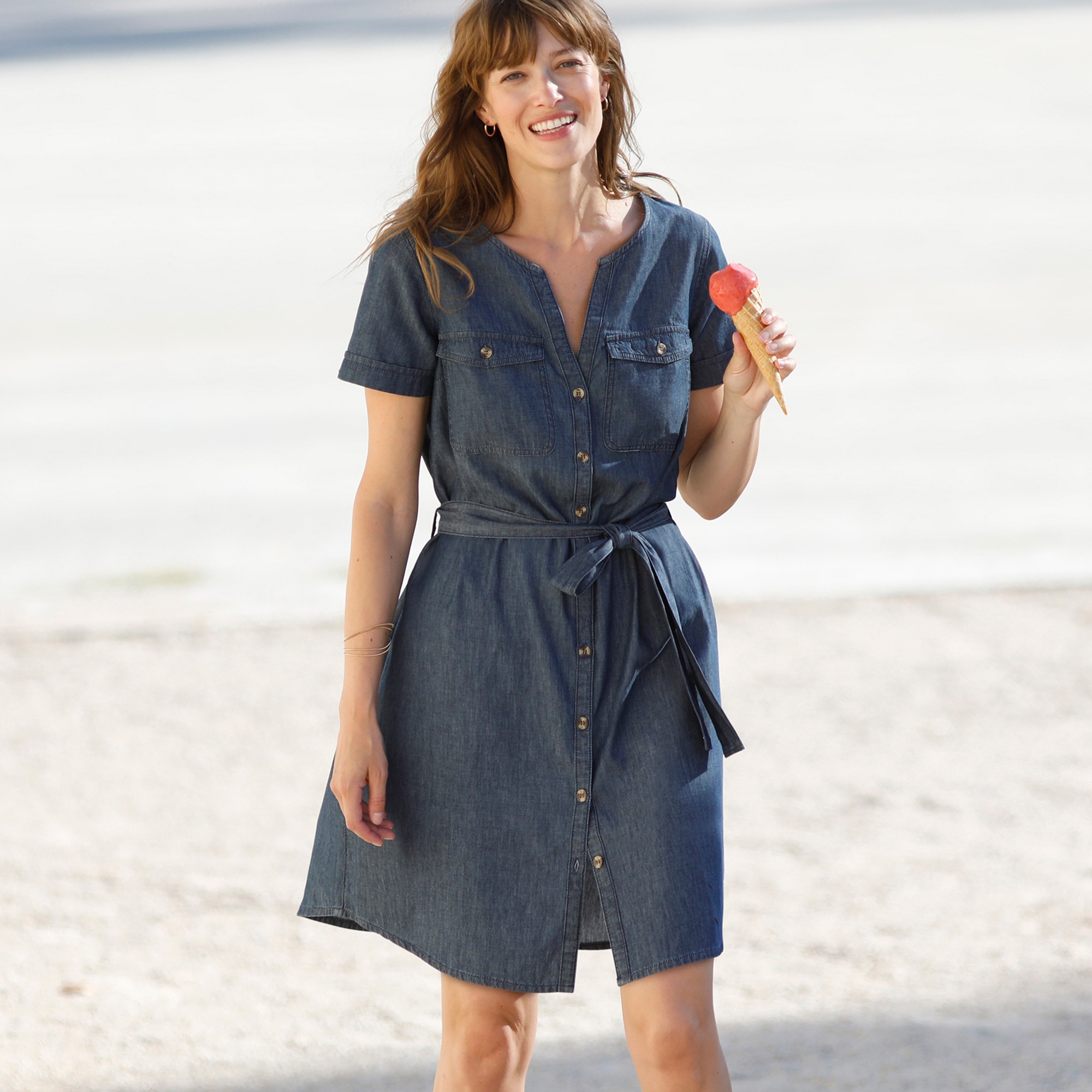 Robe boutonnee denim leger stone Blancheporte