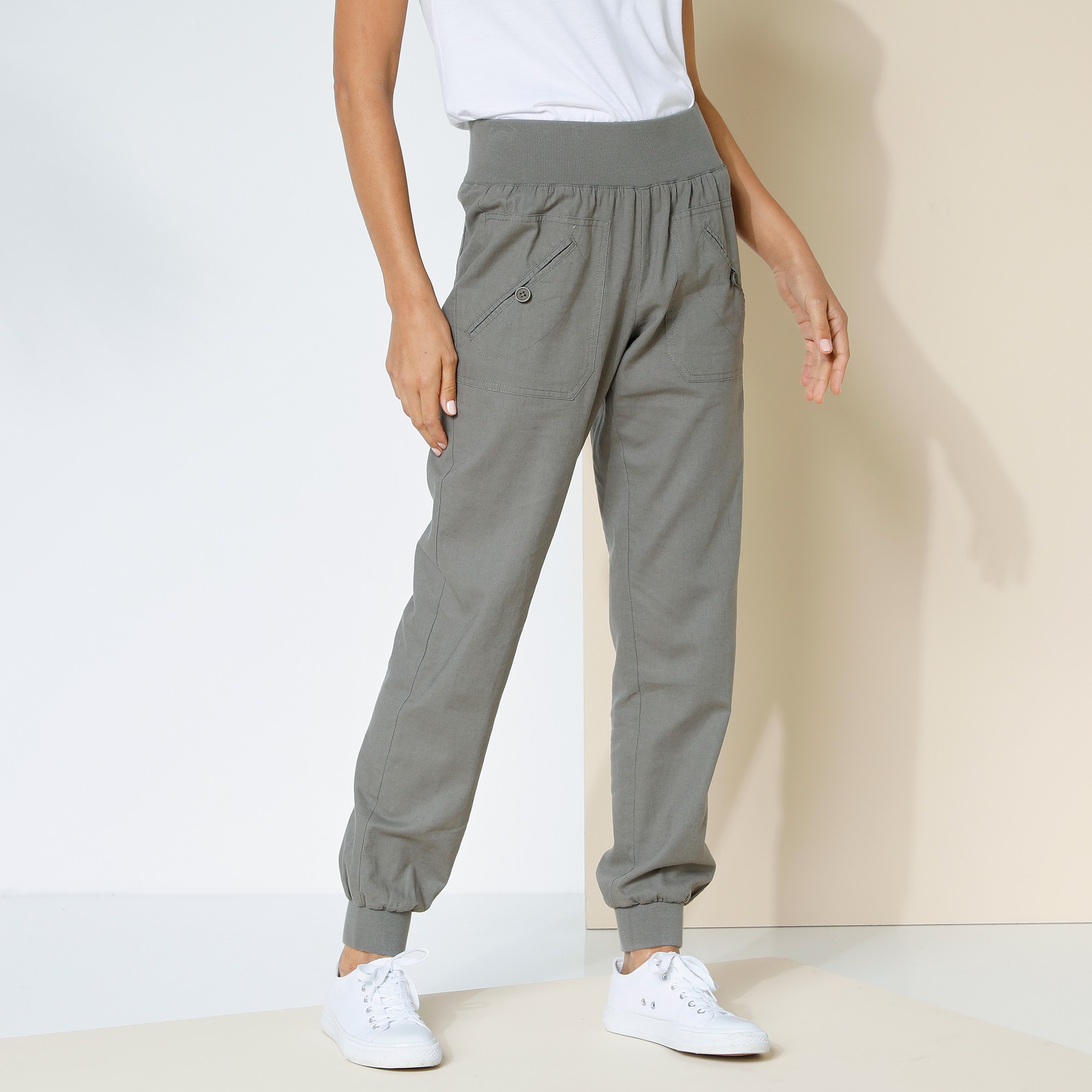 Pantalon Blousant Taille Élastiquée, Lin Coton - Blancheporte