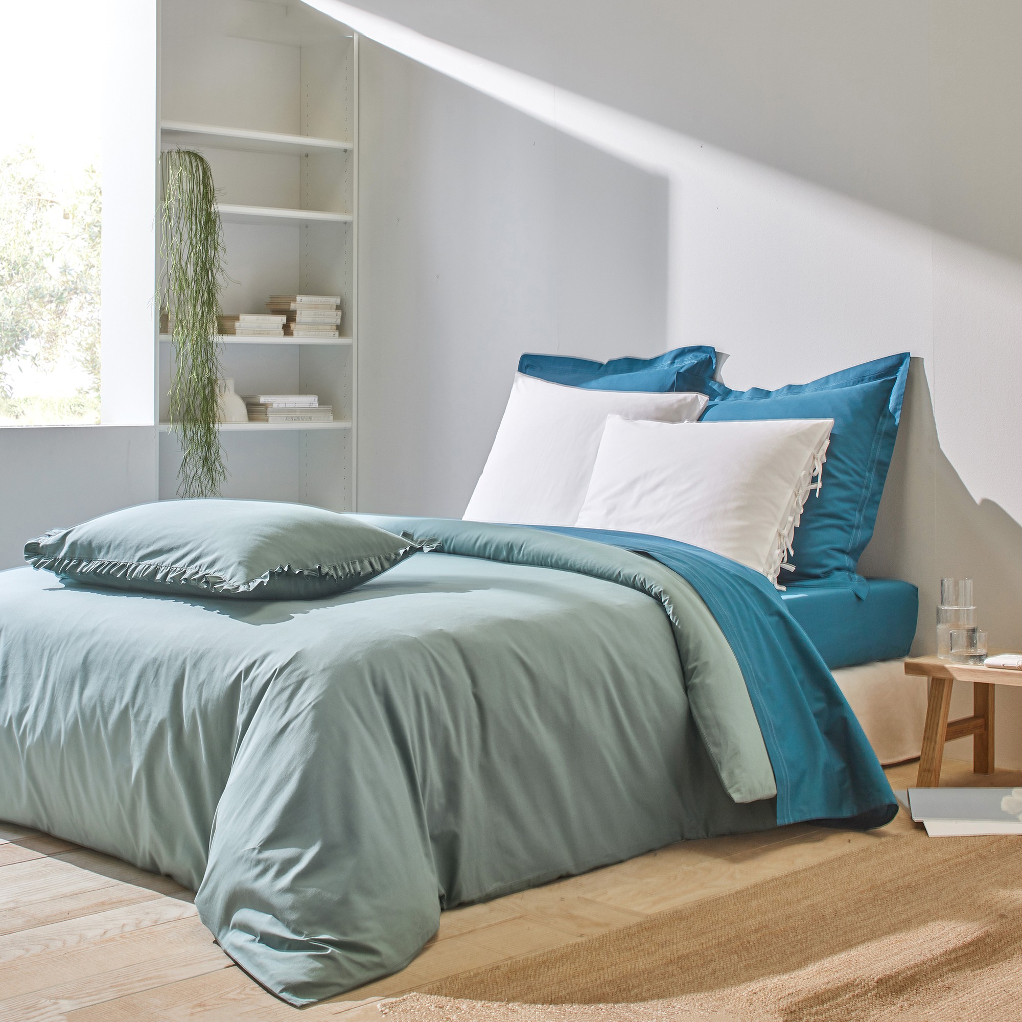Linge de lit uni percale - Taie De Traversin 86x190cm - Vert - Colombine