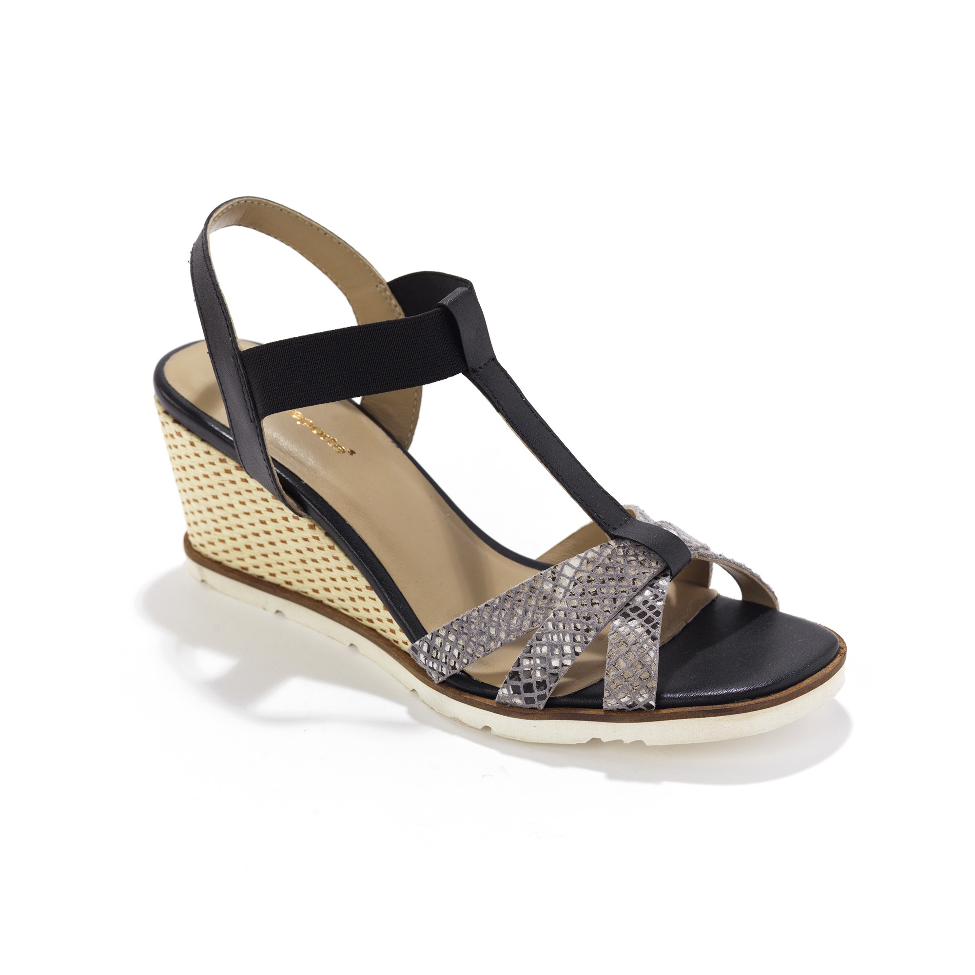 Salomés Compensées En Cuir Effet Python, Talon Fantaisie - Blancheporte