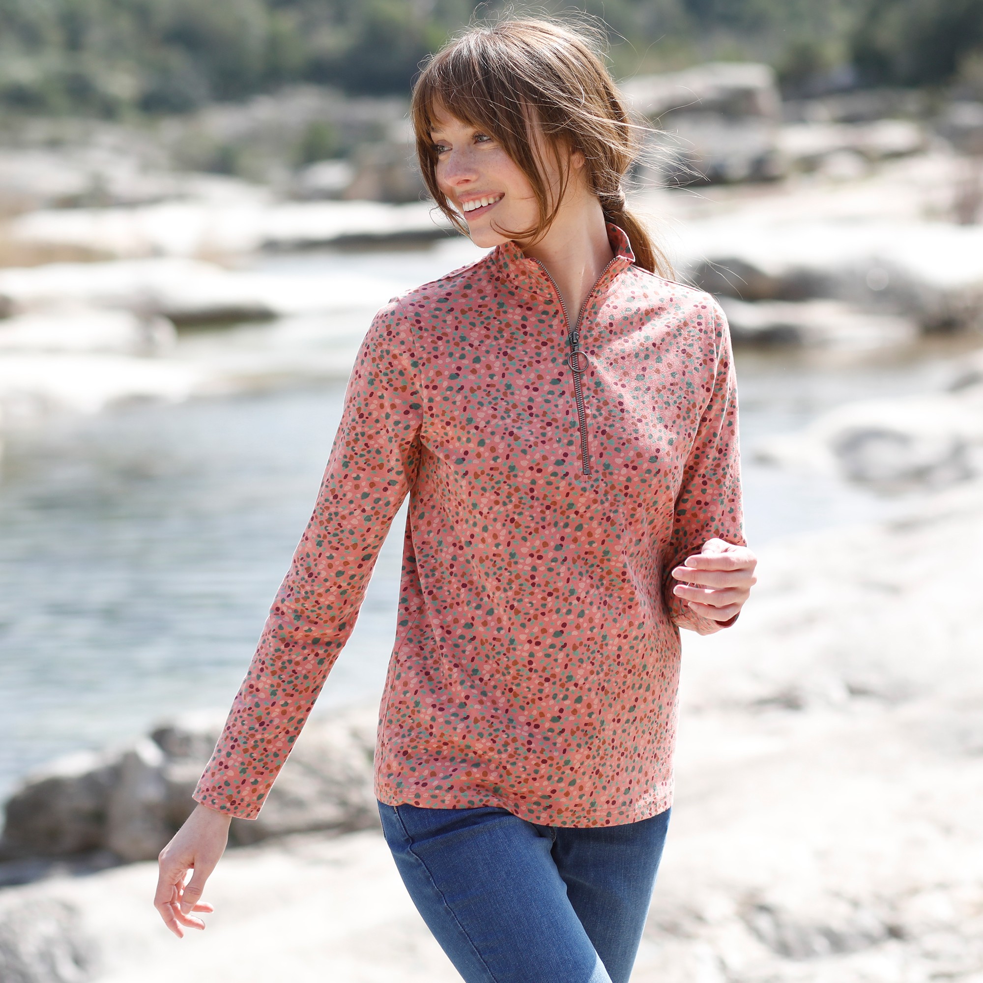 T-shirt Col Montant Zippé Imprimé - Blancheporte