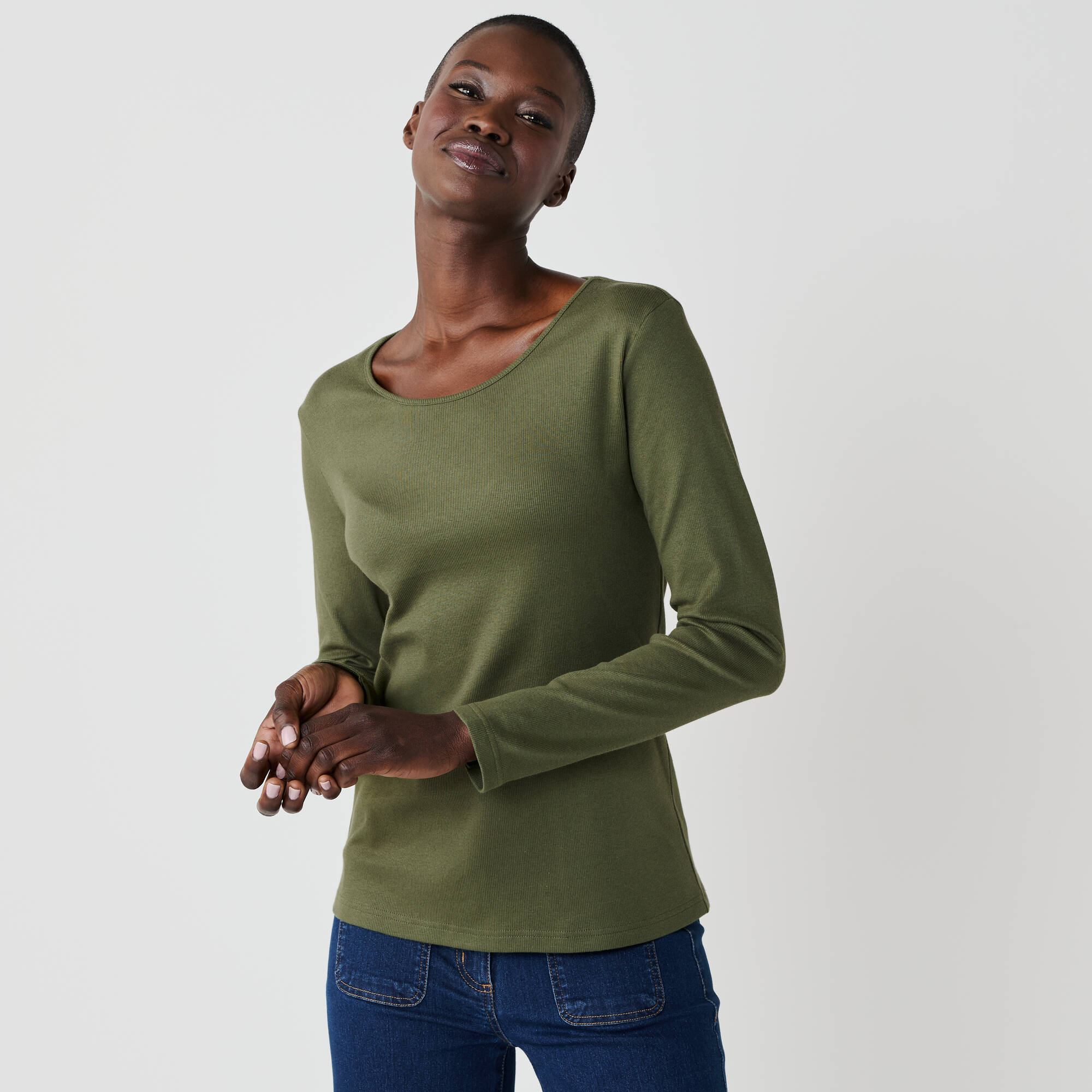T-shirt col rond en maille ctele manches longues - Blancheporte 18 €