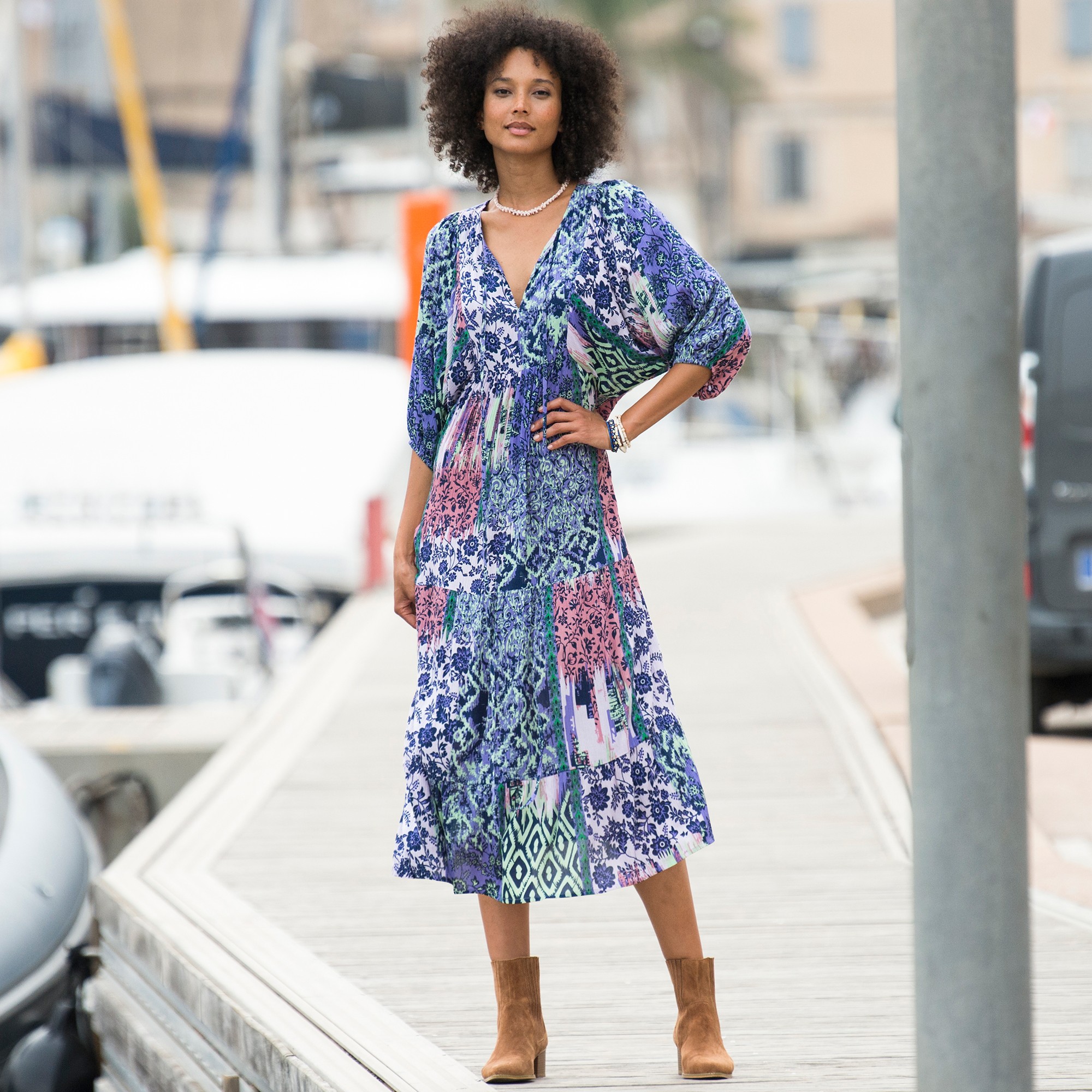 Robe Longue Imprimée, Crépon - Blancheporte